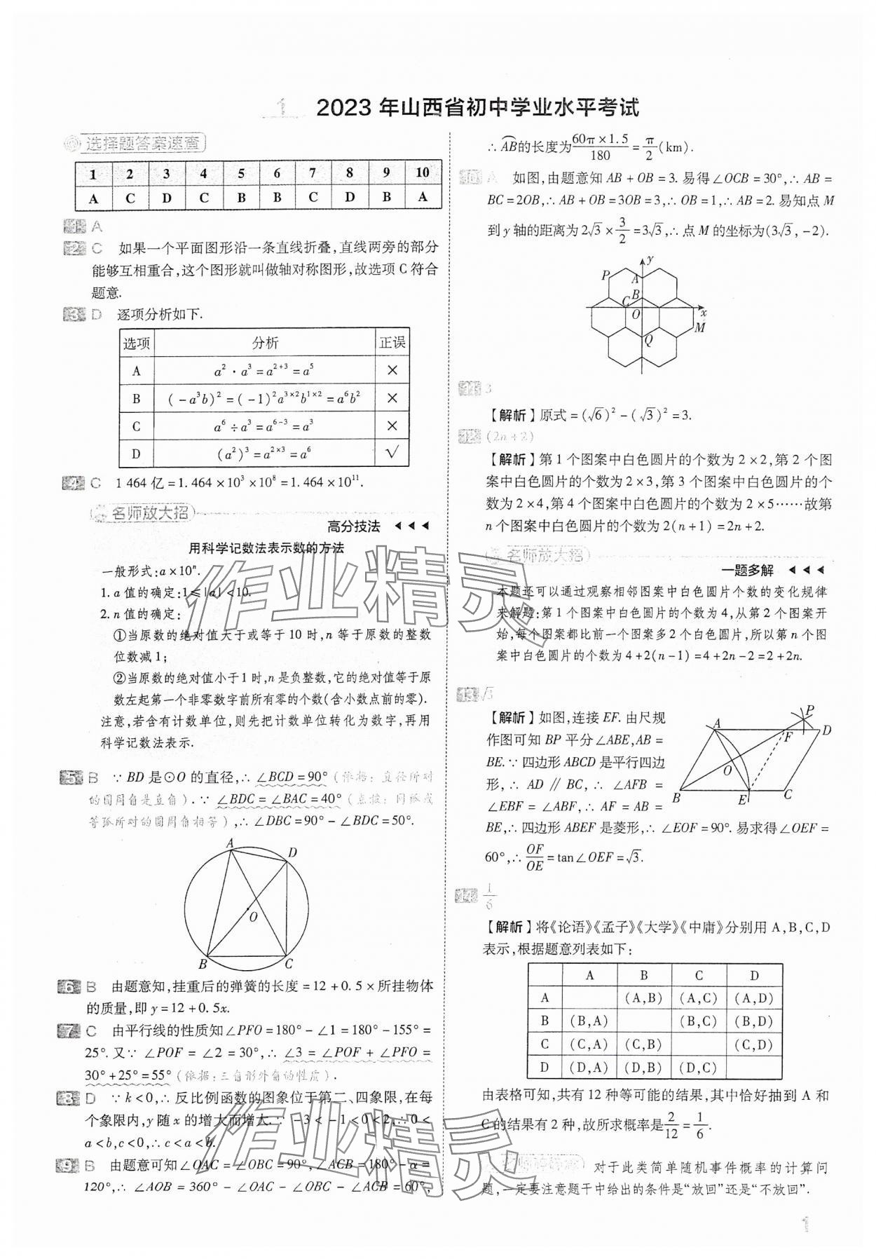 2024年金考卷中考45套匯編數(shù)學(xué)山西專版 參考答案第1頁