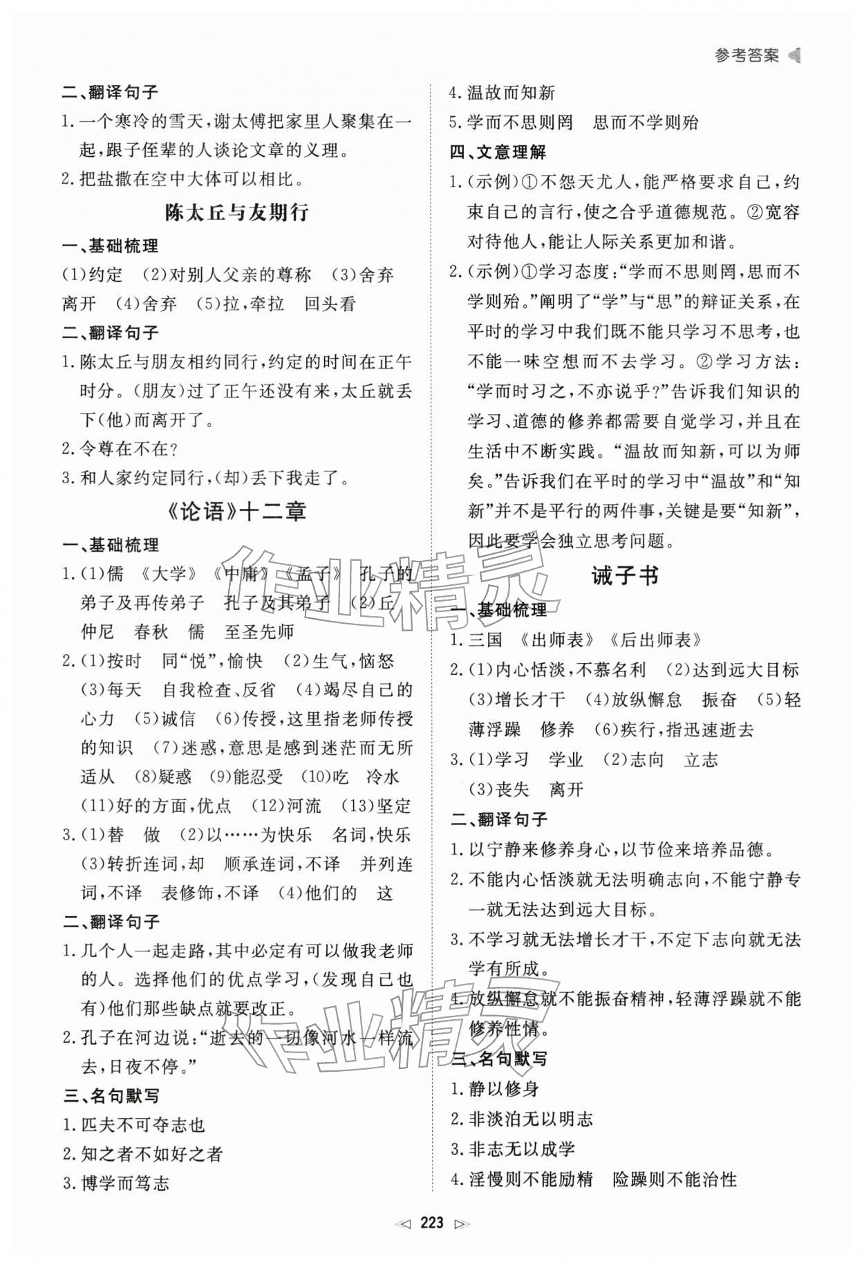 2026年初中总复习手册新世纪出版社语文 参考答案第2页