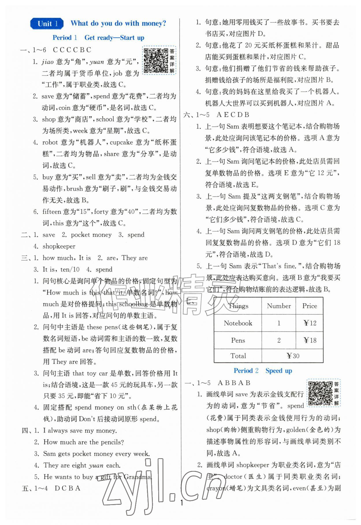 2026年1课3练江苏人民出版社六年级英语上册外研版&nbsp;第1页