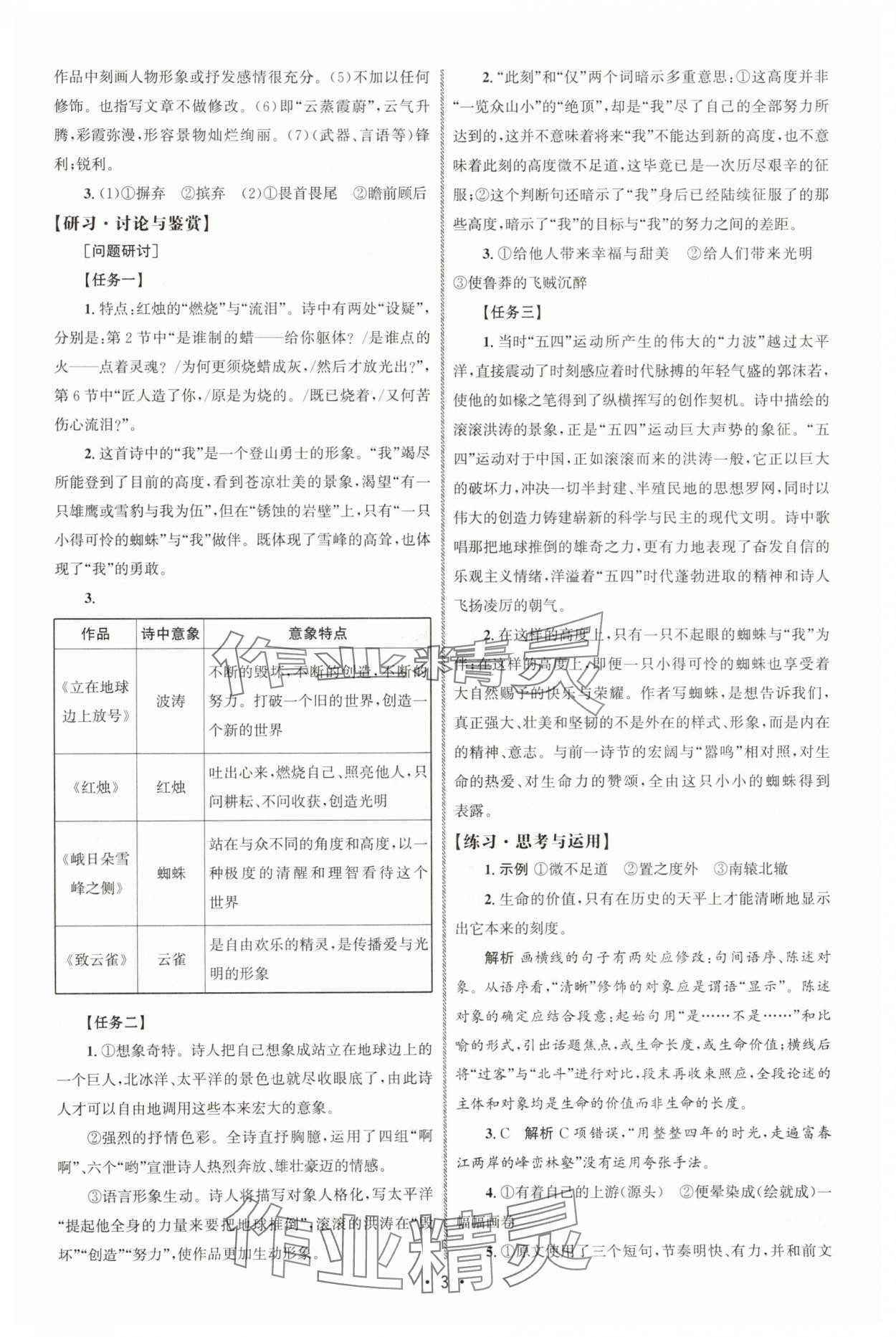 2025年同步练习册人民教育出版社高中语文必修上册人教版A山东专版 参考答案第2页