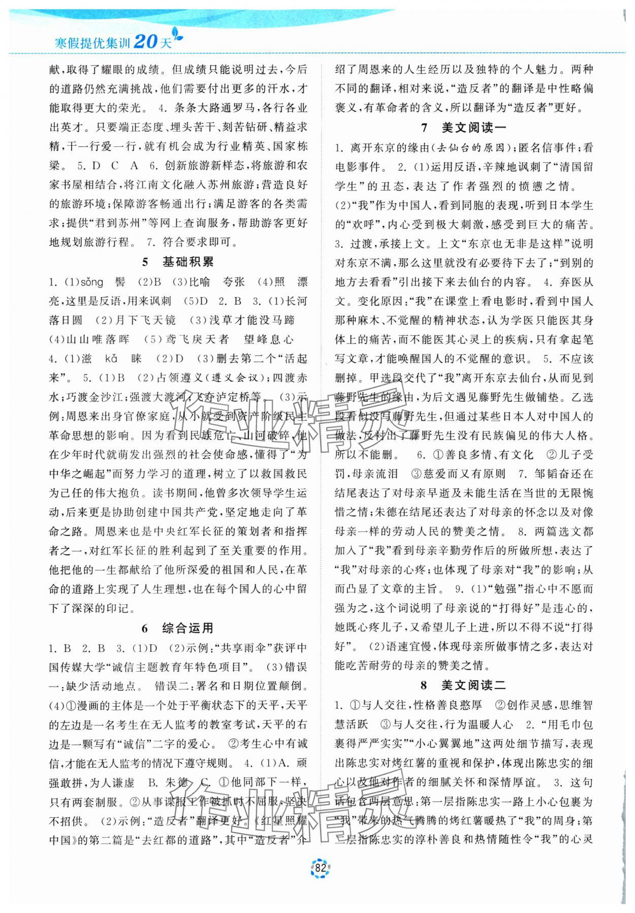 2025年寒假提优集训20天八年级语文 第2页