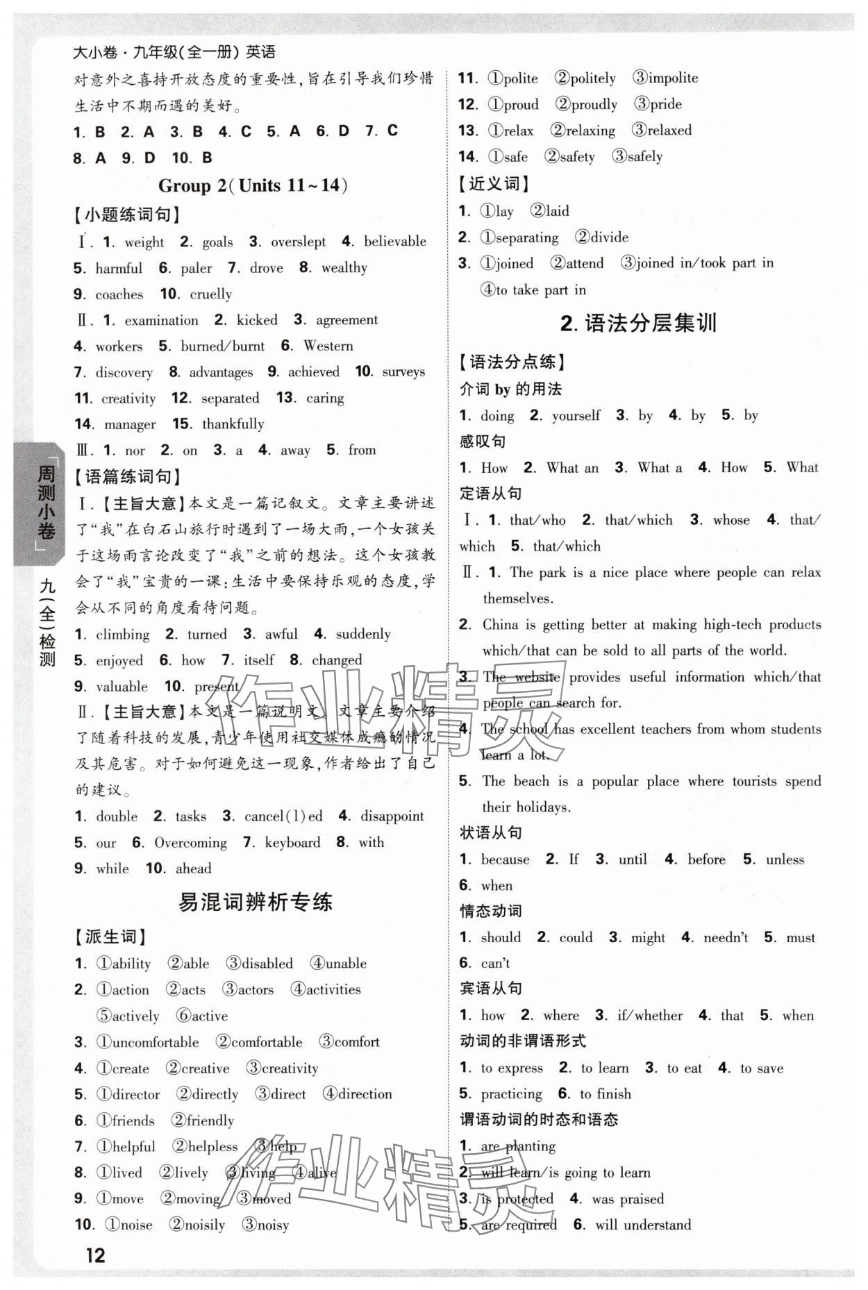 2025年萬唯中考大小卷九年級英語全一冊人教版 參考答案第12頁