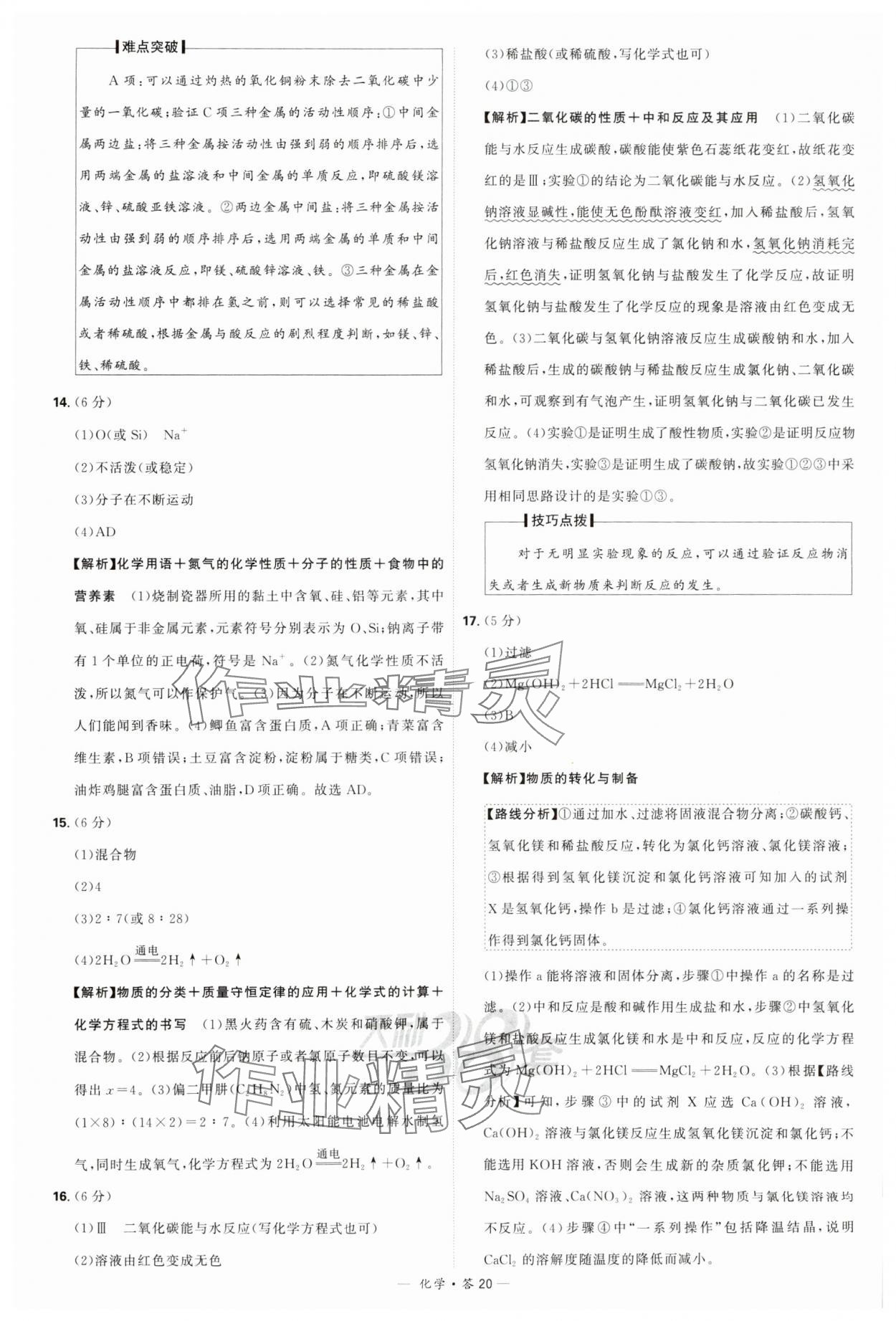 2024年天利38套新课标全国中考试题精选化学 参考答案第20页