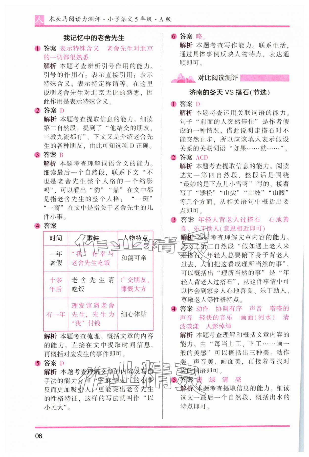 2023年木頭馬閱讀力測評五年級語文人教版 參考答案第8頁
