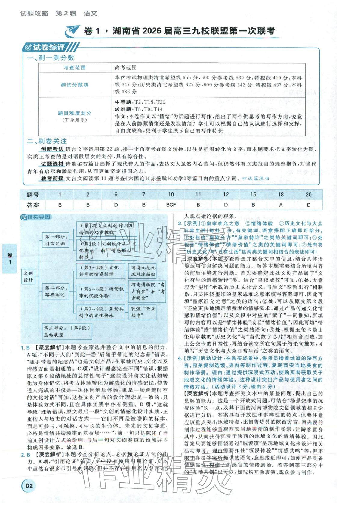 2026年理想树试题攻略高中语文 参考答案第1页
