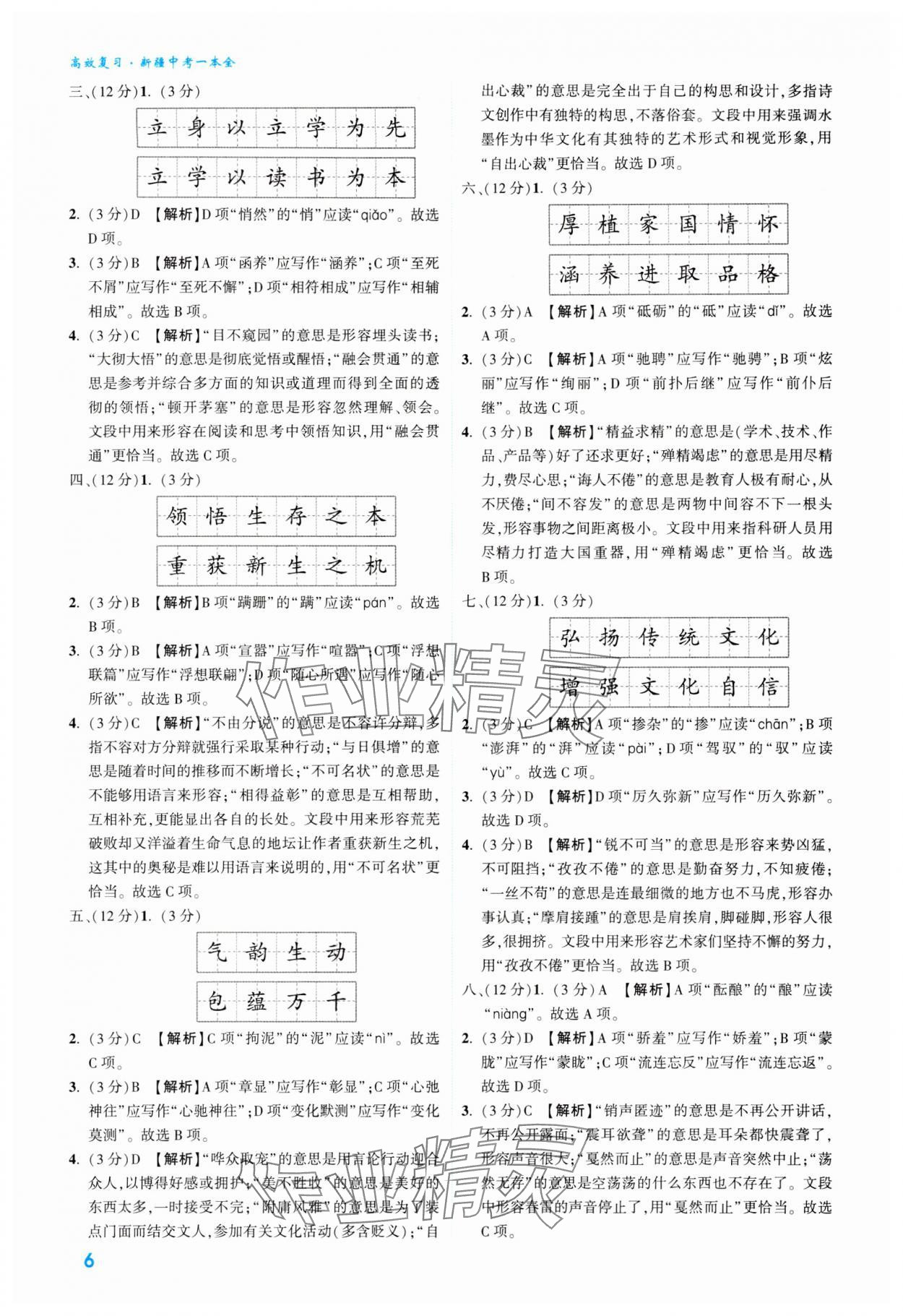 2024年高效复习新疆中考语文 参考答案第6页