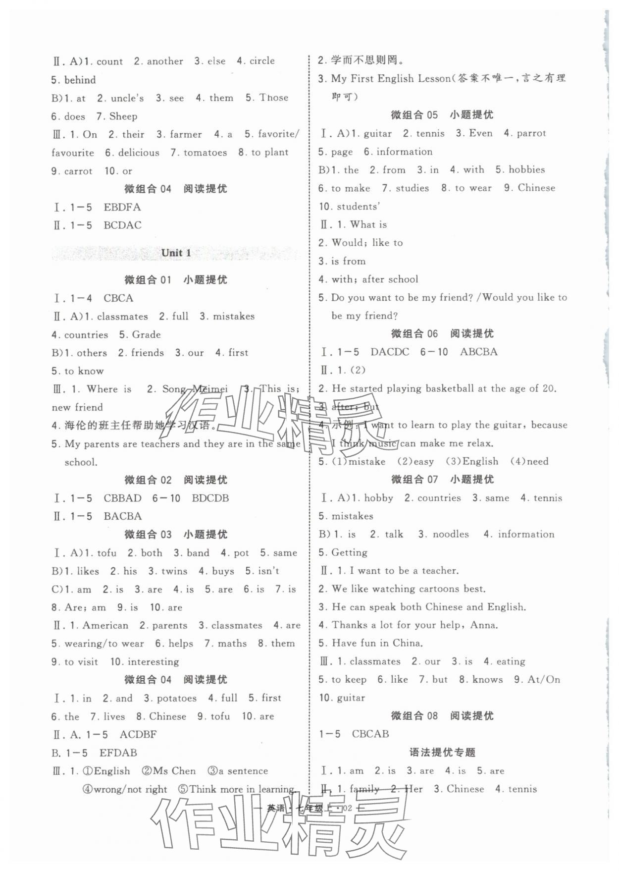 2025年学霸组合训练七年级英语上册人教版青岛专版 第2页
