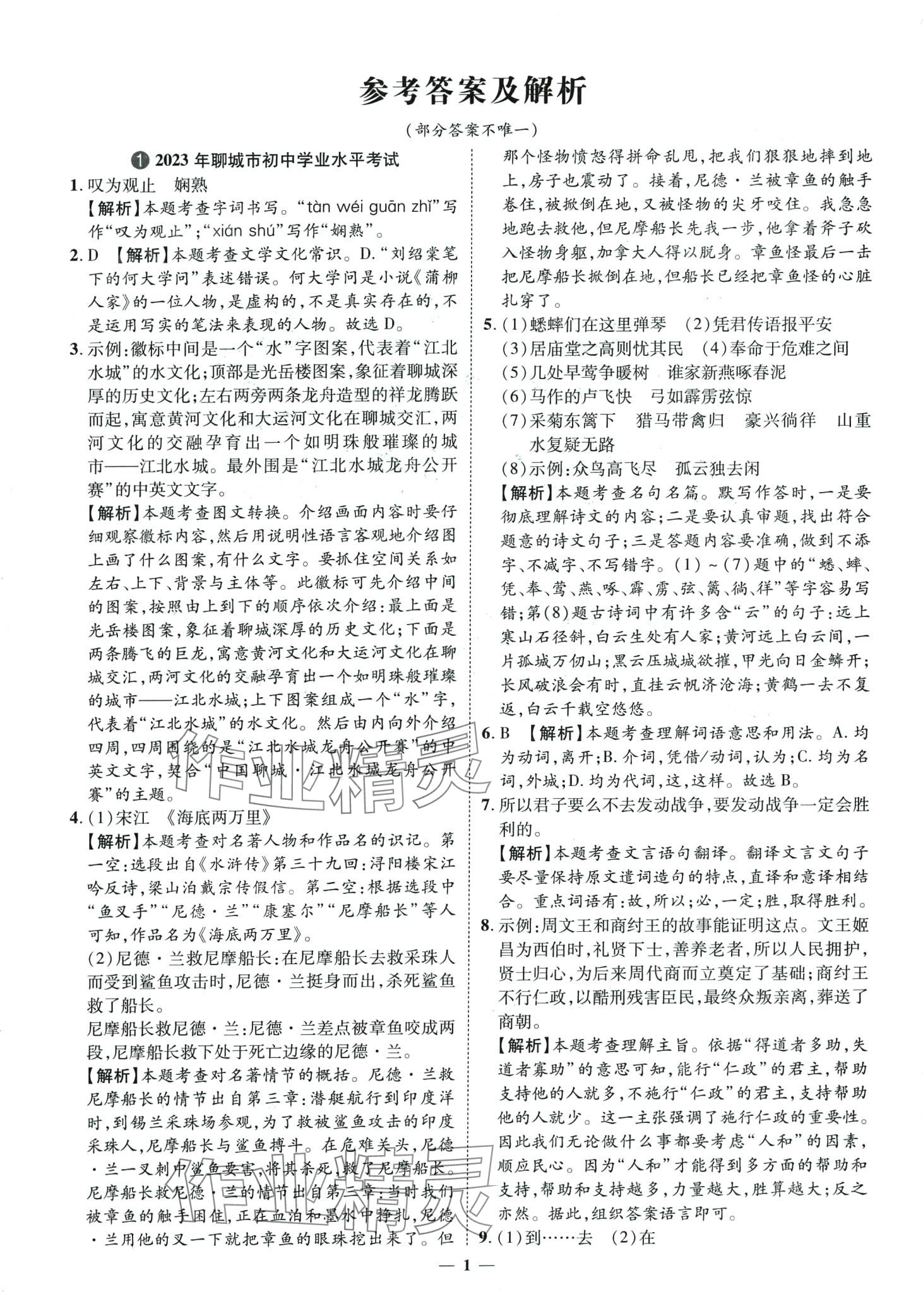 2024年3年真题2年模拟1年预测语文聊城专版 第1页