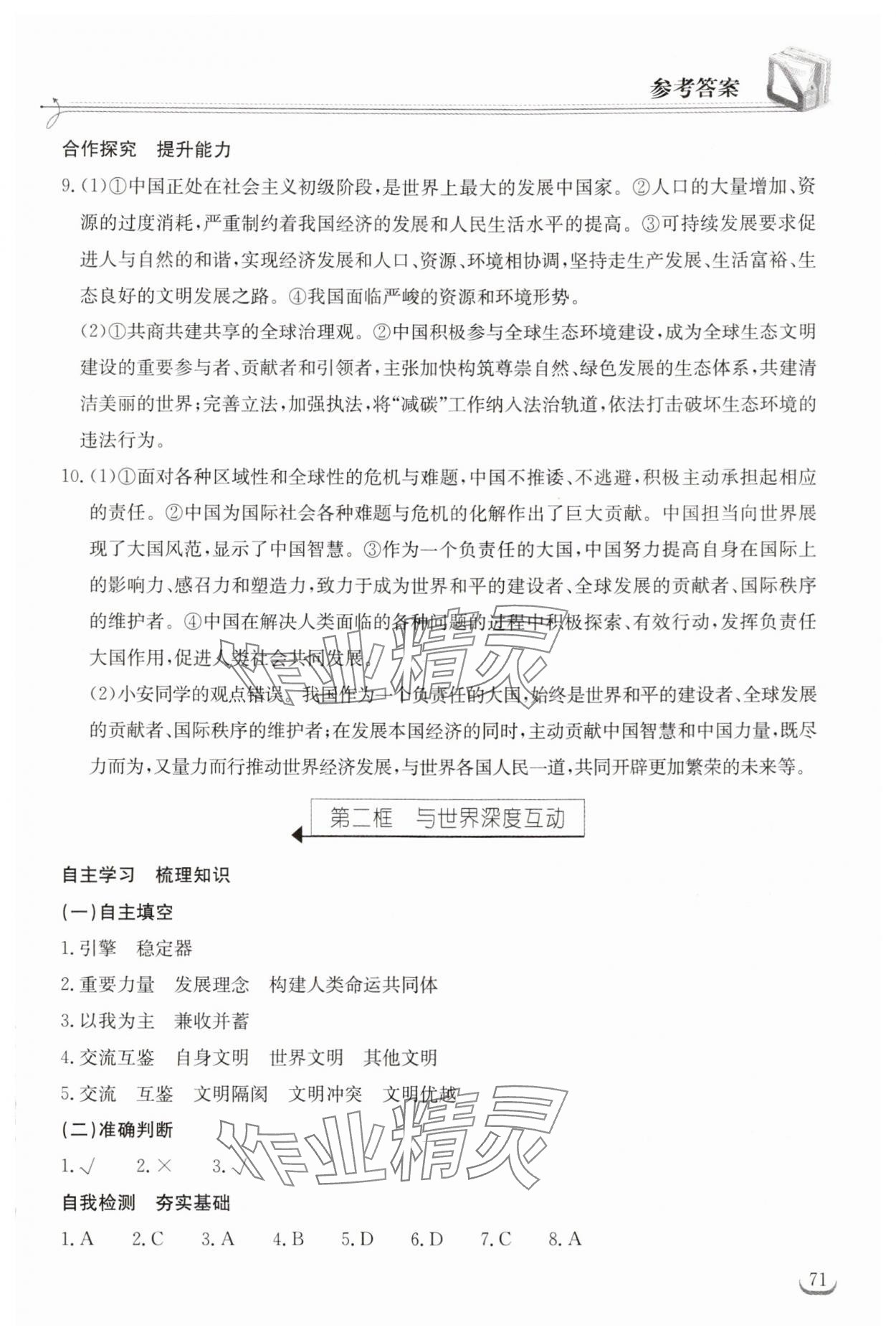 2024年長江作業(yè)本同步練習(xí)冊九年級道德與法治下冊人教版 參考答案第5頁