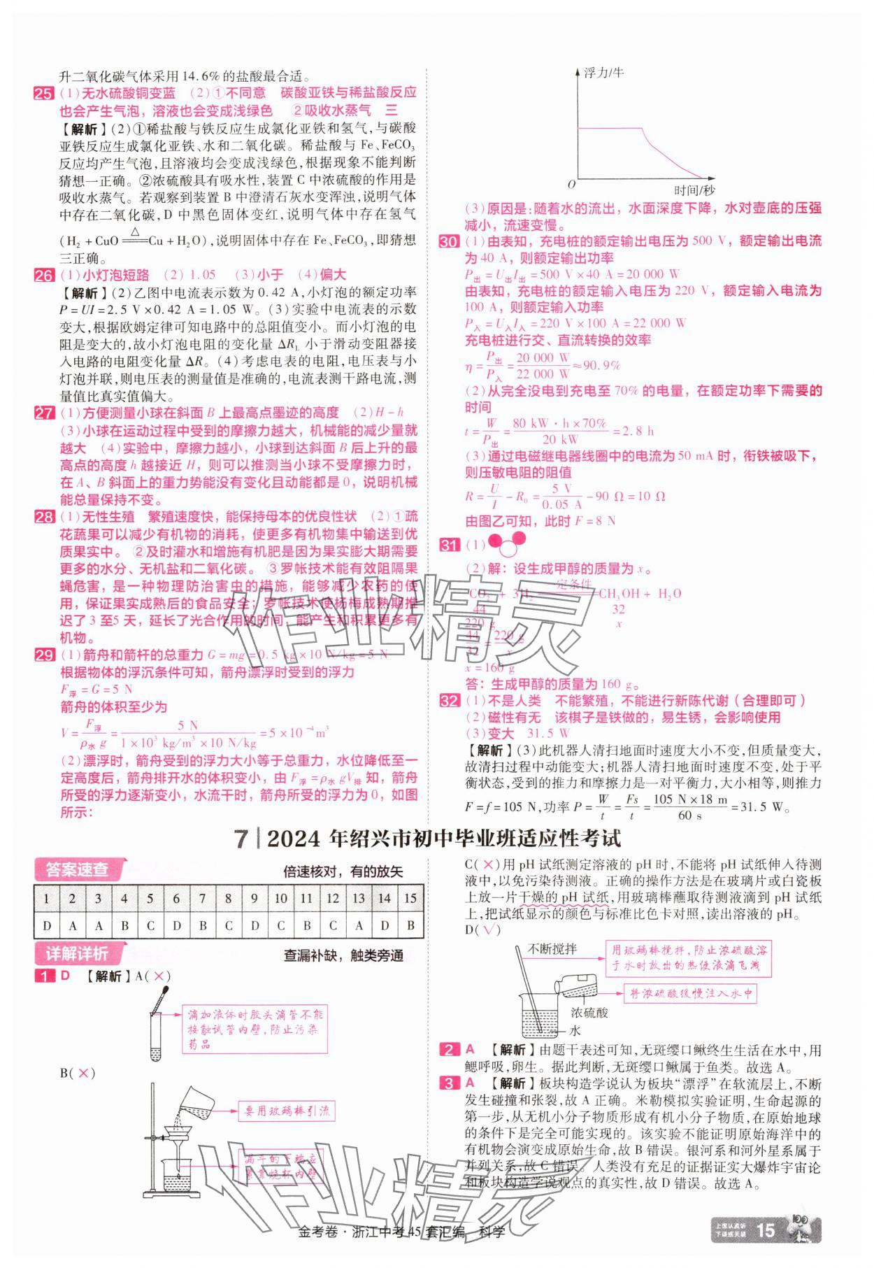 2025年金考卷浙江中考45套匯編科學浙江專版 參考答案第15頁