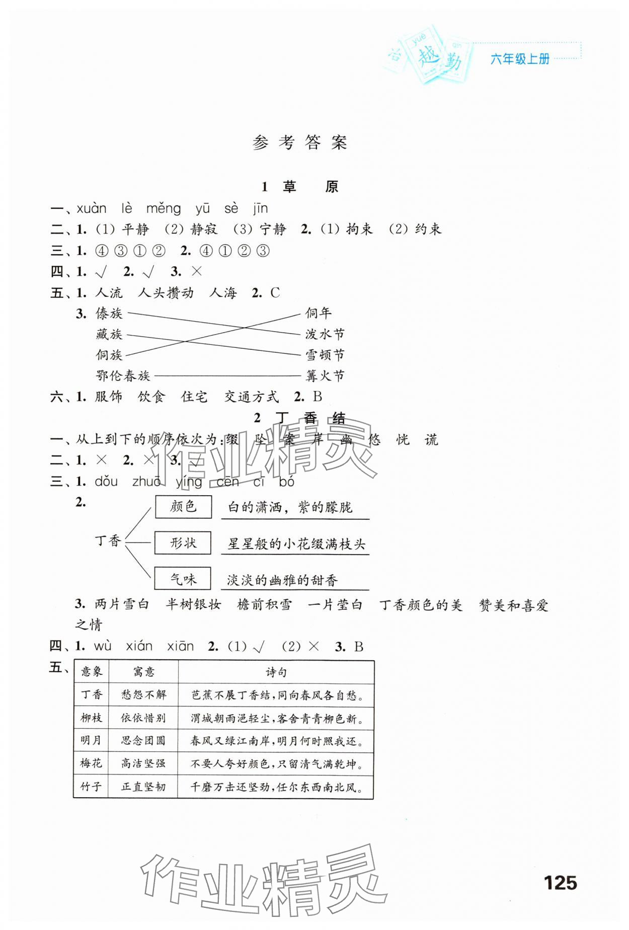 2024年练习与测试六年级语文上册人教版陕西专版 参考答案第1页