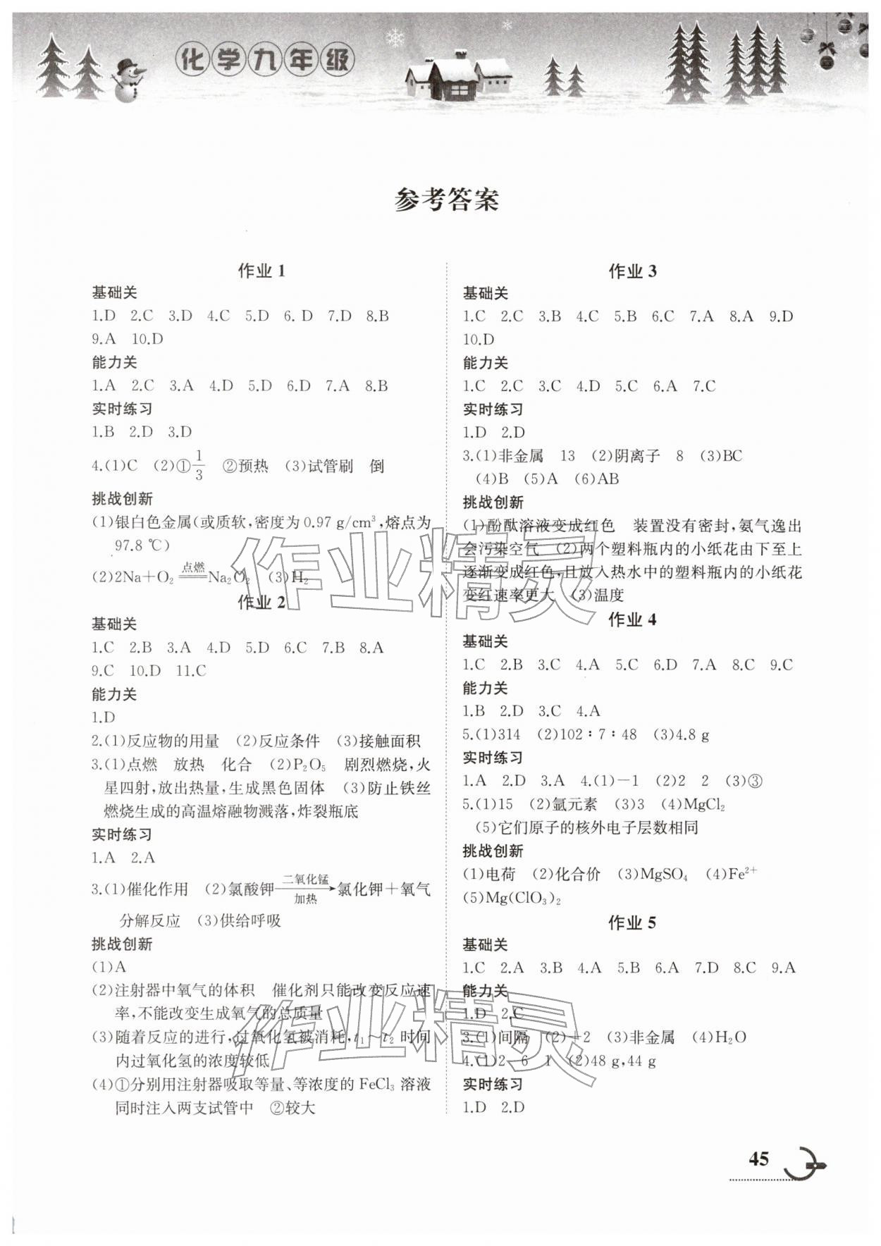 2026年寒假作业湖南教育出版社九年级化学&nbsp;第1页