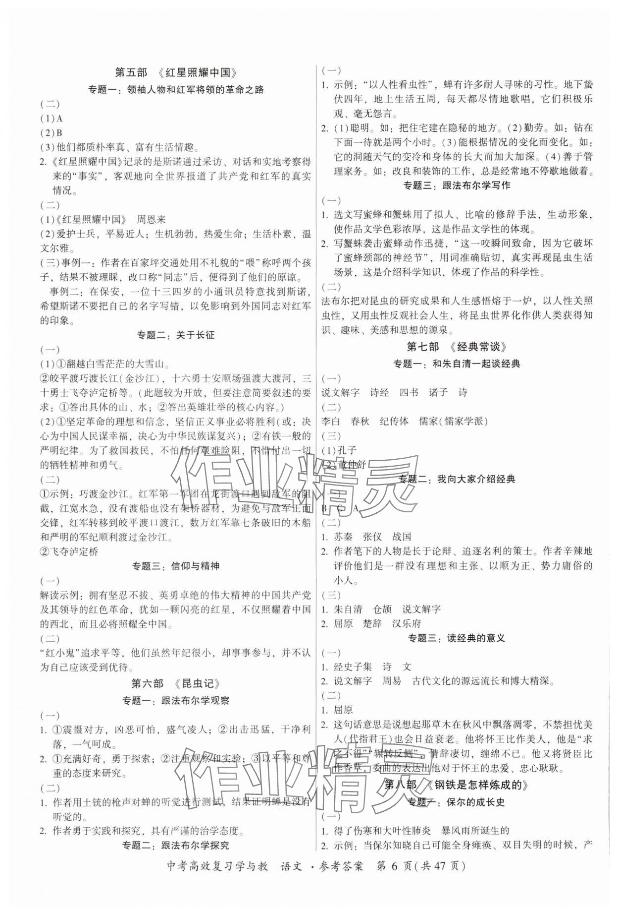 2024年中考高效復習學與教語文廣東專版 參考答案第6頁