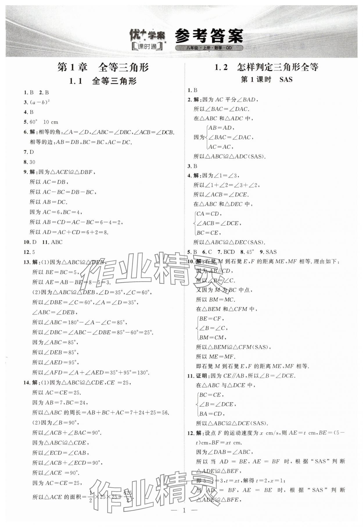 2024年優(yōu)加學案課時通八年級數學上冊青島版 第1頁