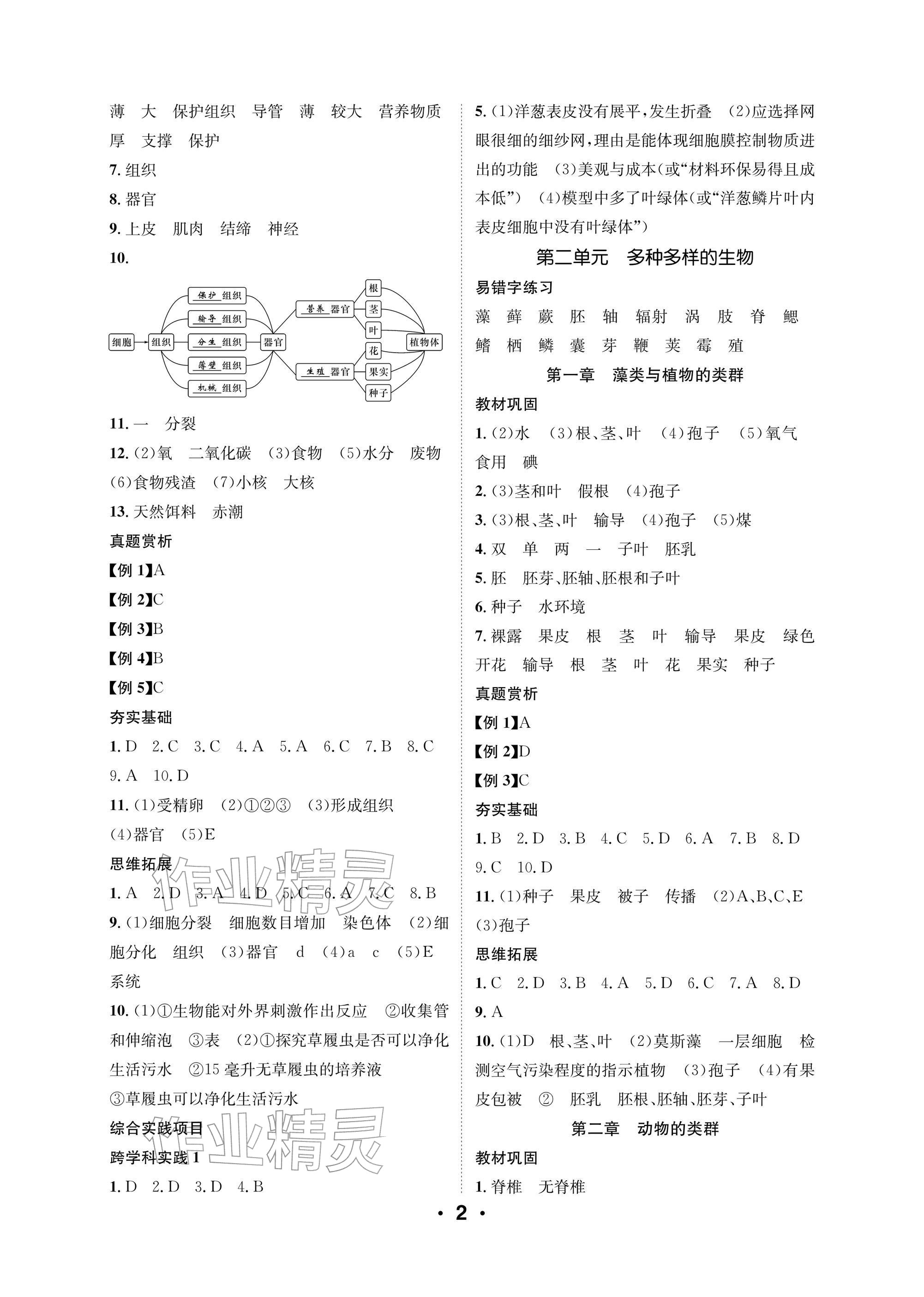2026年中考特训方案郑州大学出版社生物&nbsp;参考答案第2页