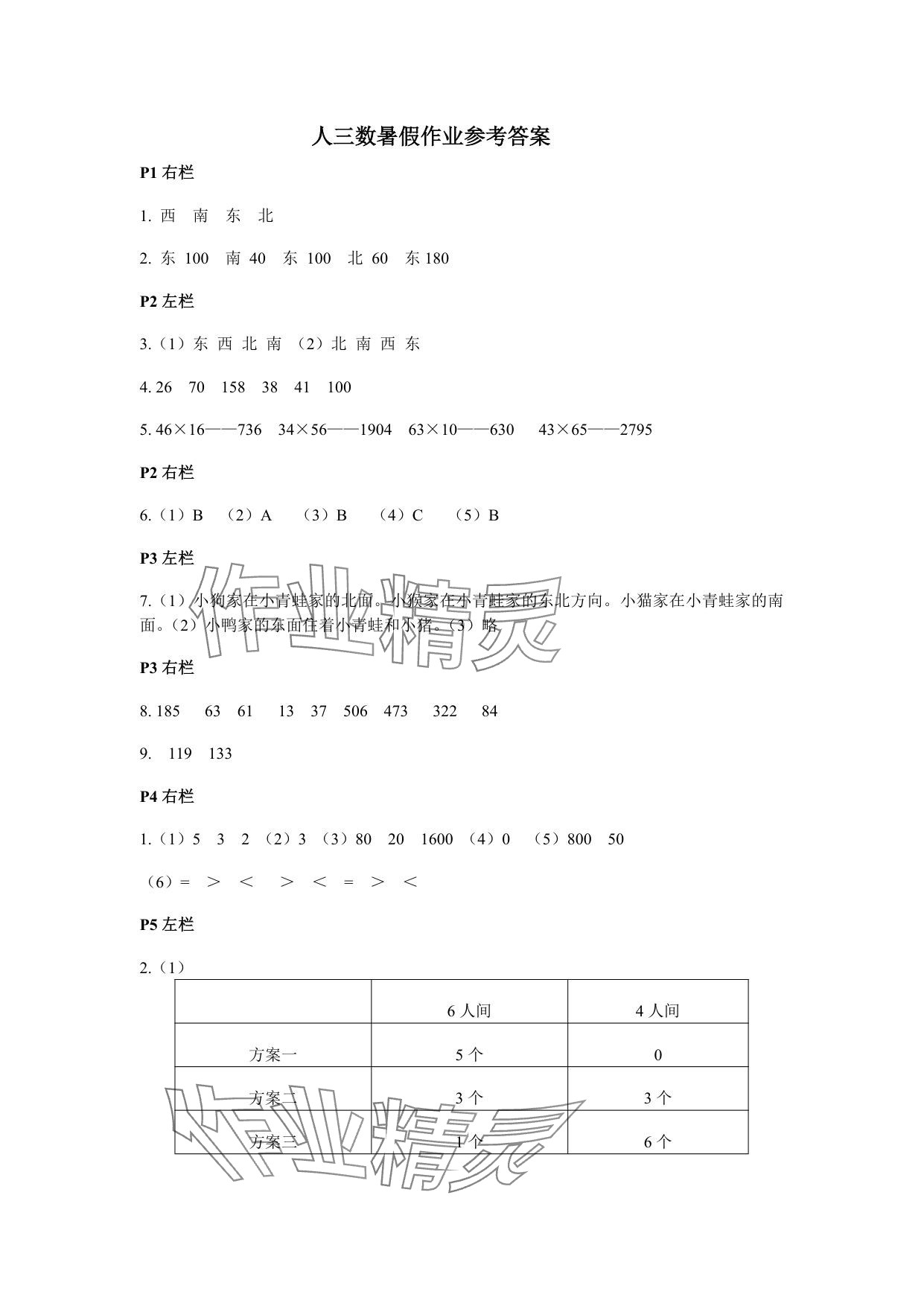 2025年暑假作業安徽少年兒童出版社三年級數學人教版 參考答案第1頁