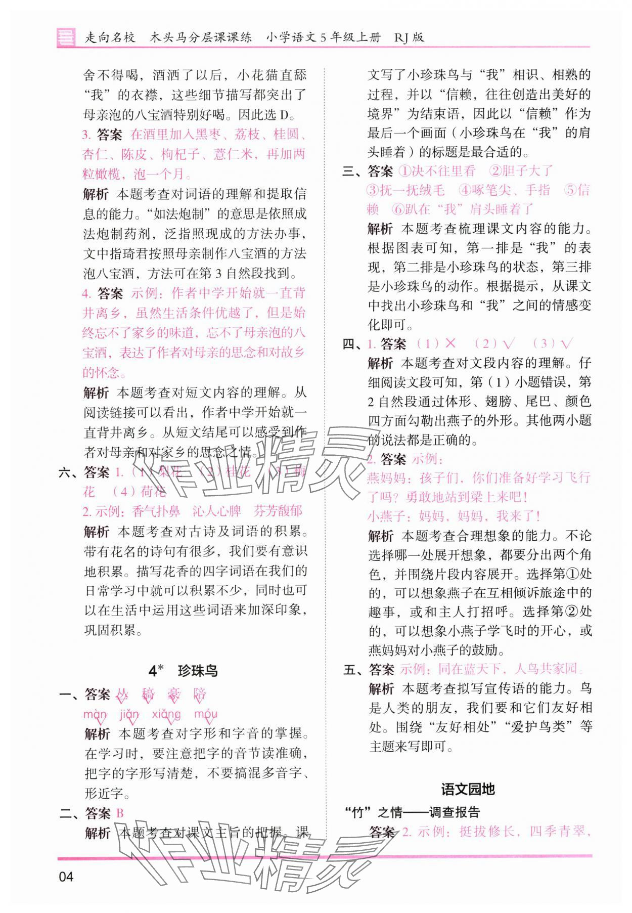 2025年木頭馬分層課課練五年級語文上冊人教版浙江專版 第4頁