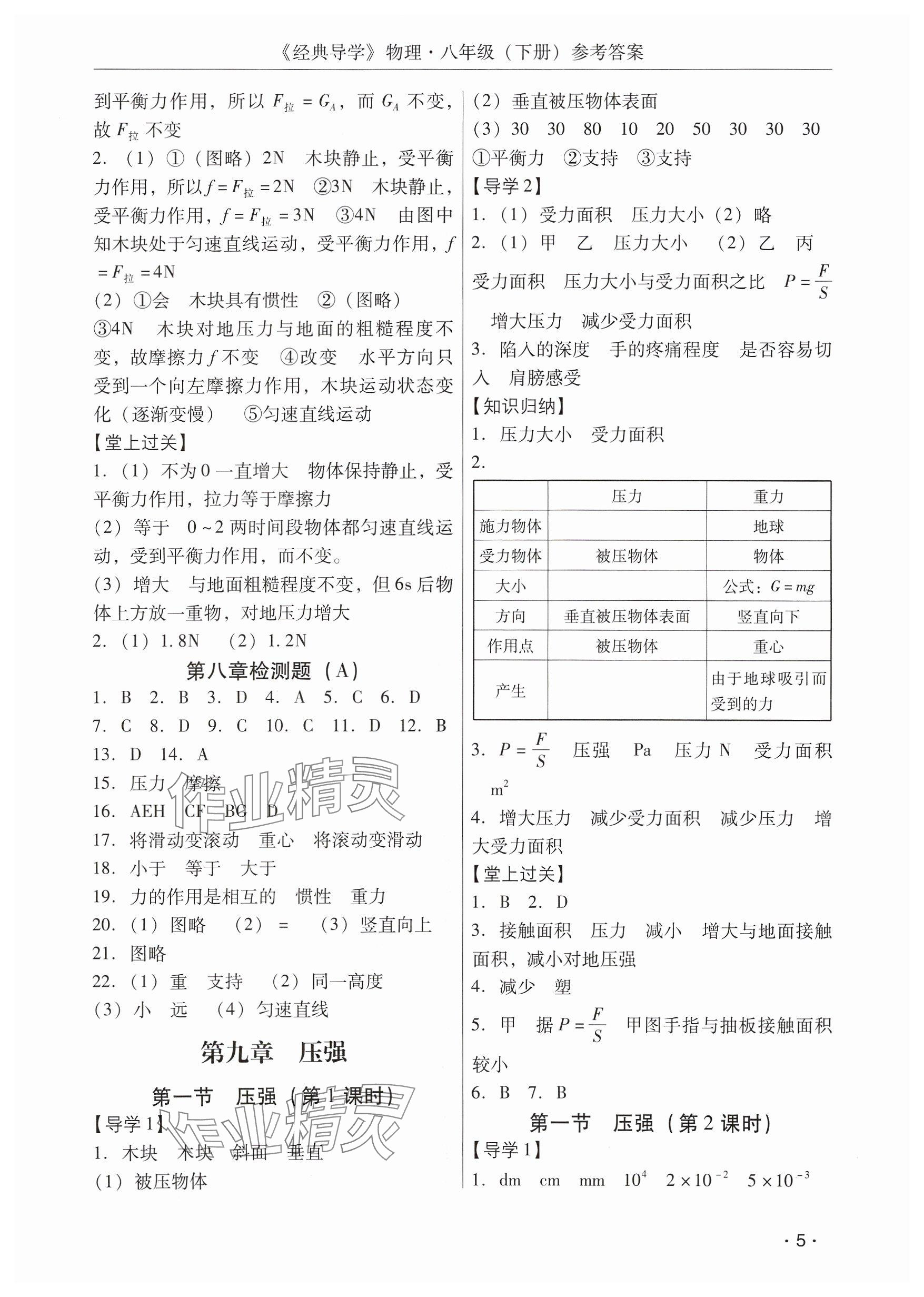 2025年经典导学八年级物理下册人教版 参考答案第5页