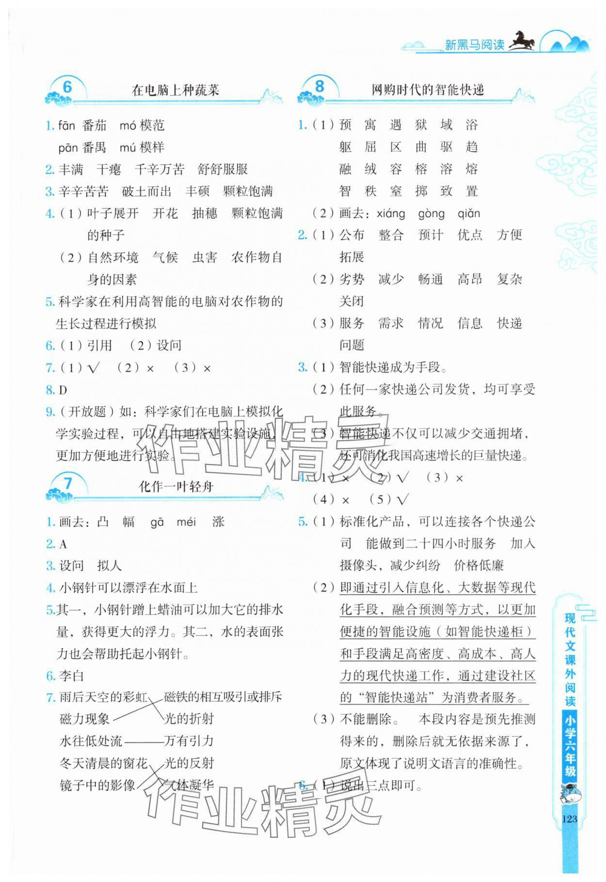 2025年新黑馬閱讀現(xiàn)代文課外閱讀六年級語文人教版 參考答案第3頁