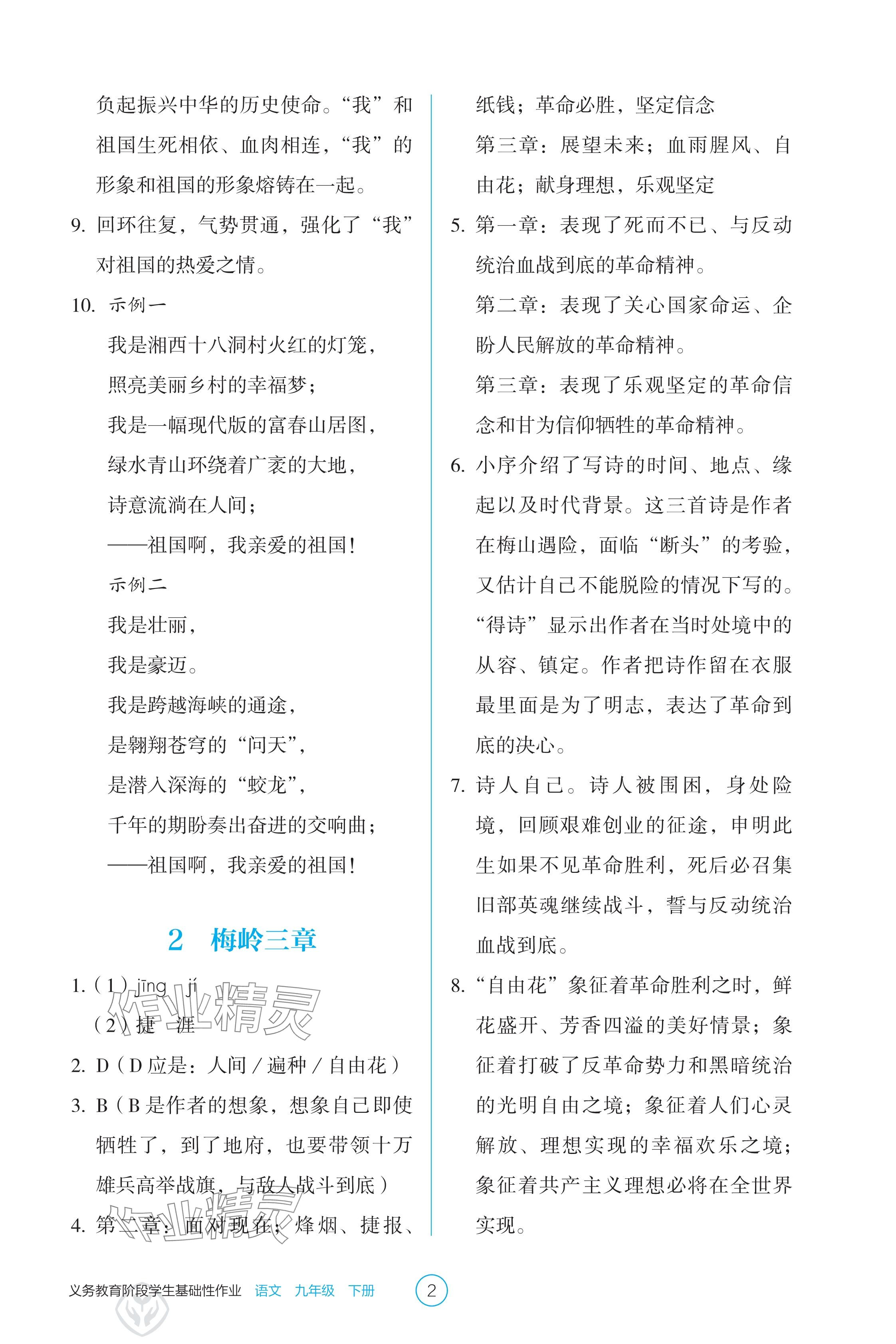 2025年學生基礎(chǔ)性作業(yè)九年級語文下冊人教版 參考答案第2頁