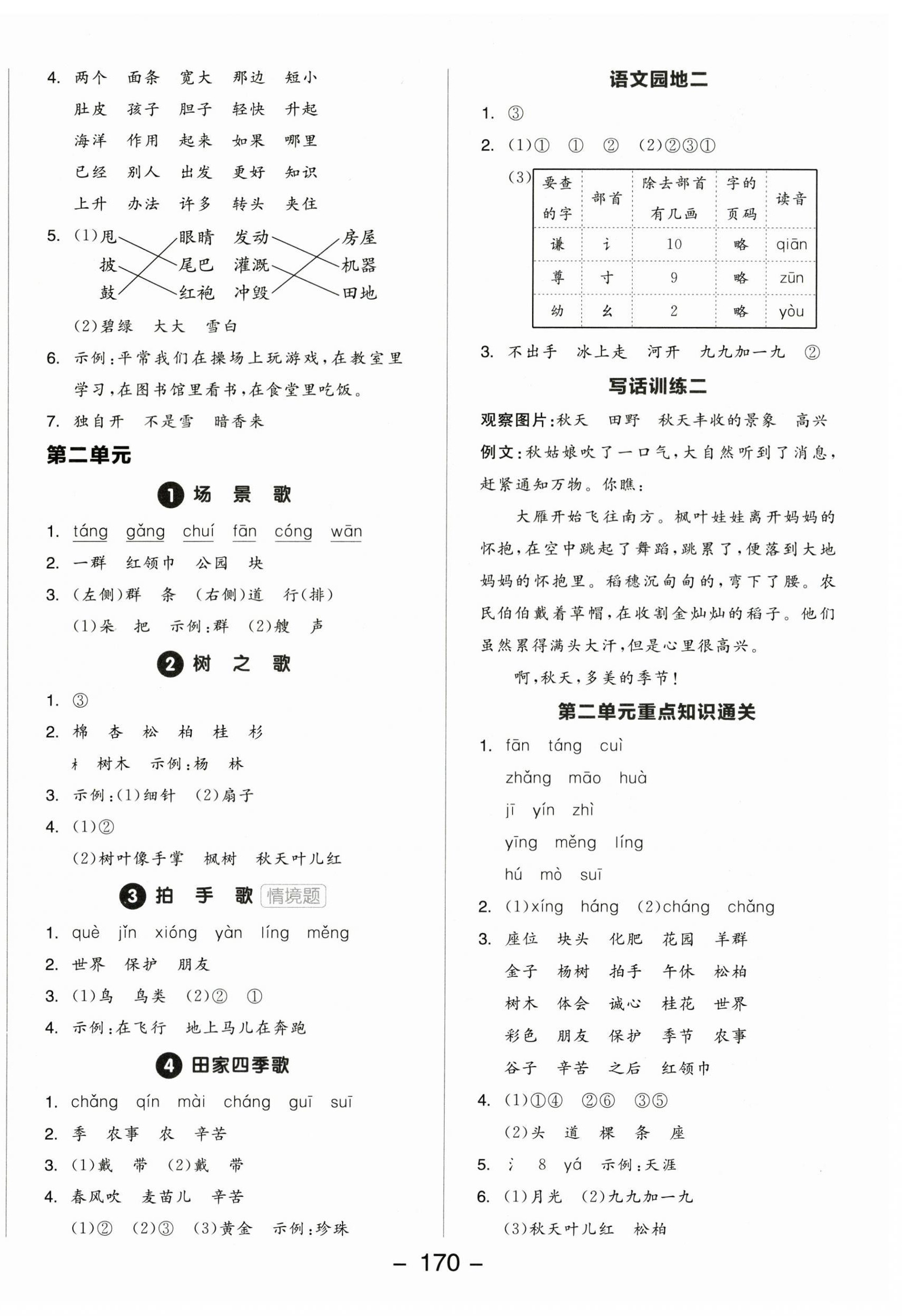 2025年全品学练考二年级语文上册人教版福建专版 参考答案第2页