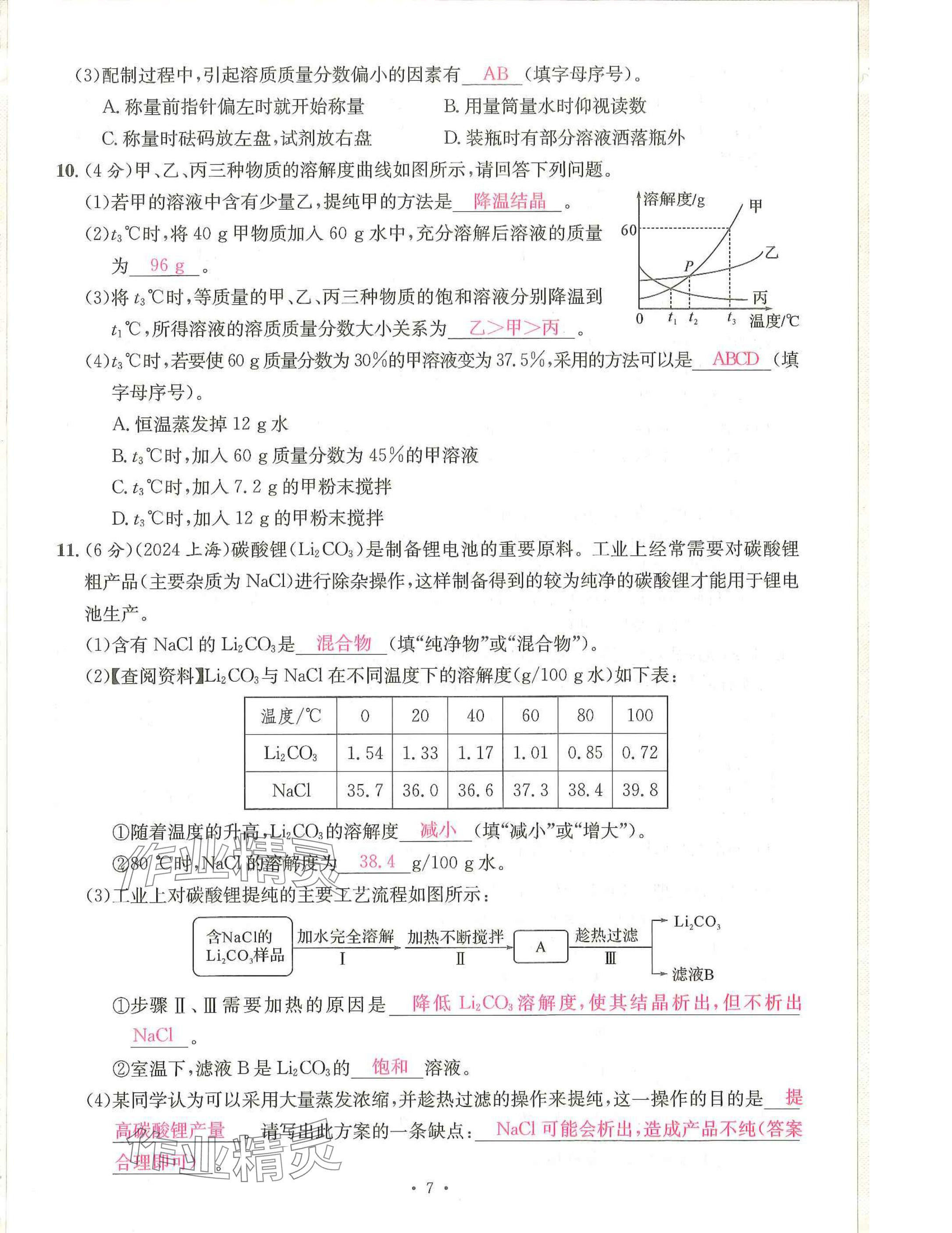 2025年一品中考化學(xué)武漢專版 參考答案第7頁