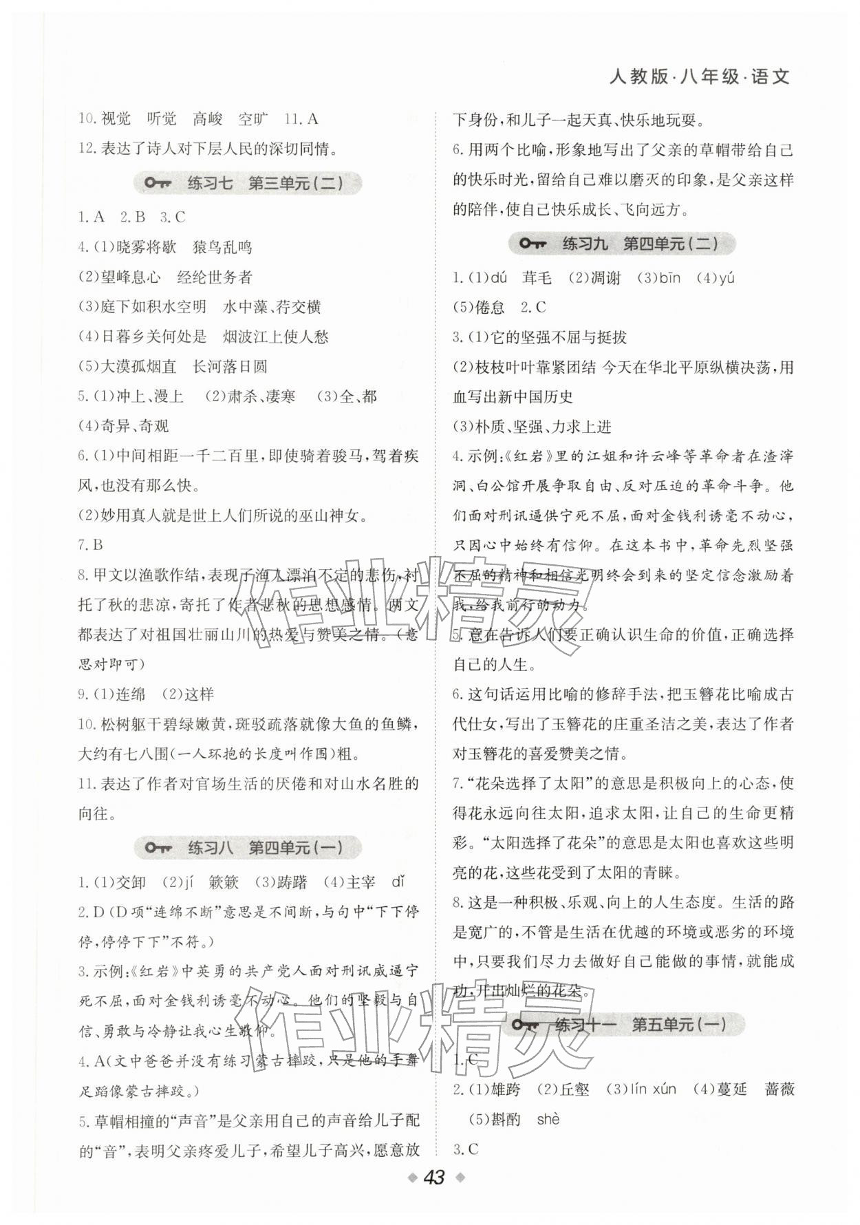 2026年假日时光寒假作业阳光出版社八年级语文人教版非衔接版&nbsp;参考答案第2页