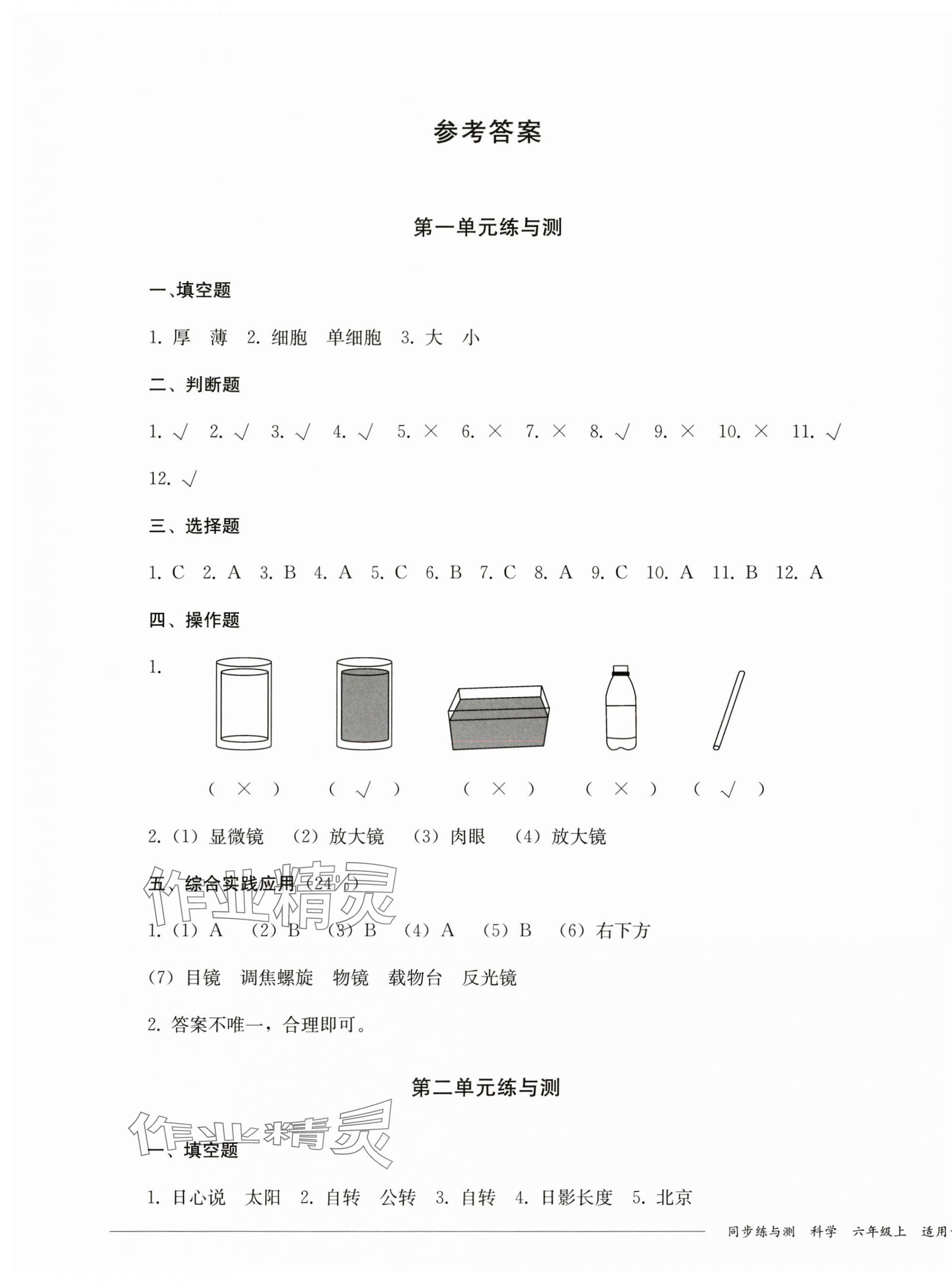 2025年同步练与测六年级科学上册教科版 第1页