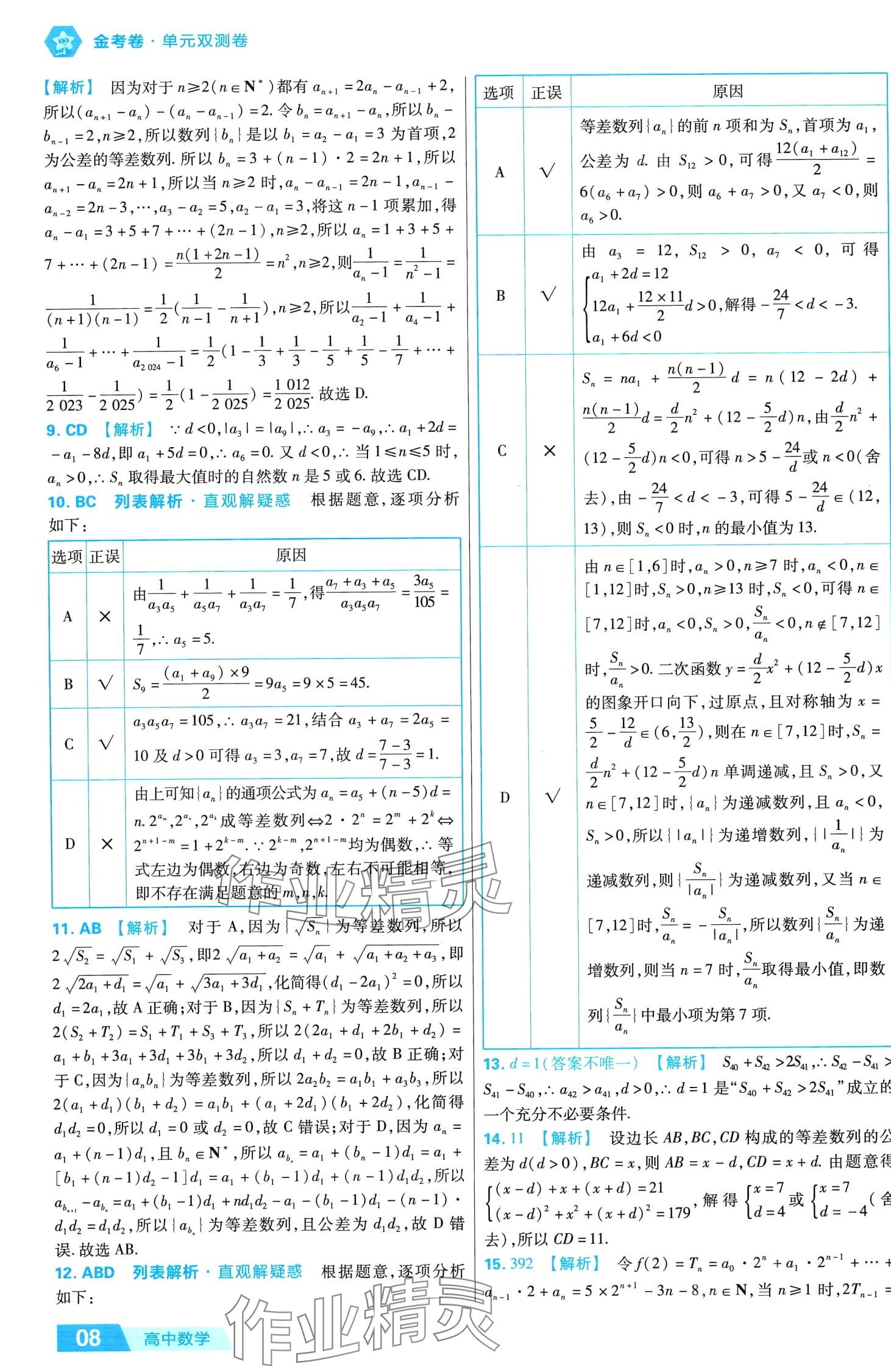 2024年金考卷活頁題選高中數(shù)學(xué)擇性必修第二冊人教版 第8頁