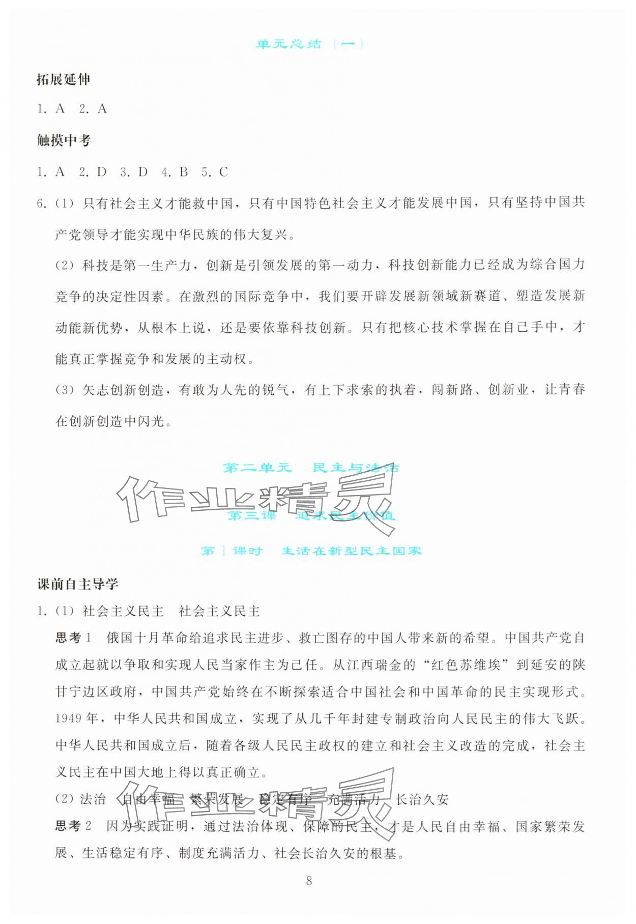 2025年同步轻松练习九年级道德与法治上册人教版 参考答案第7页