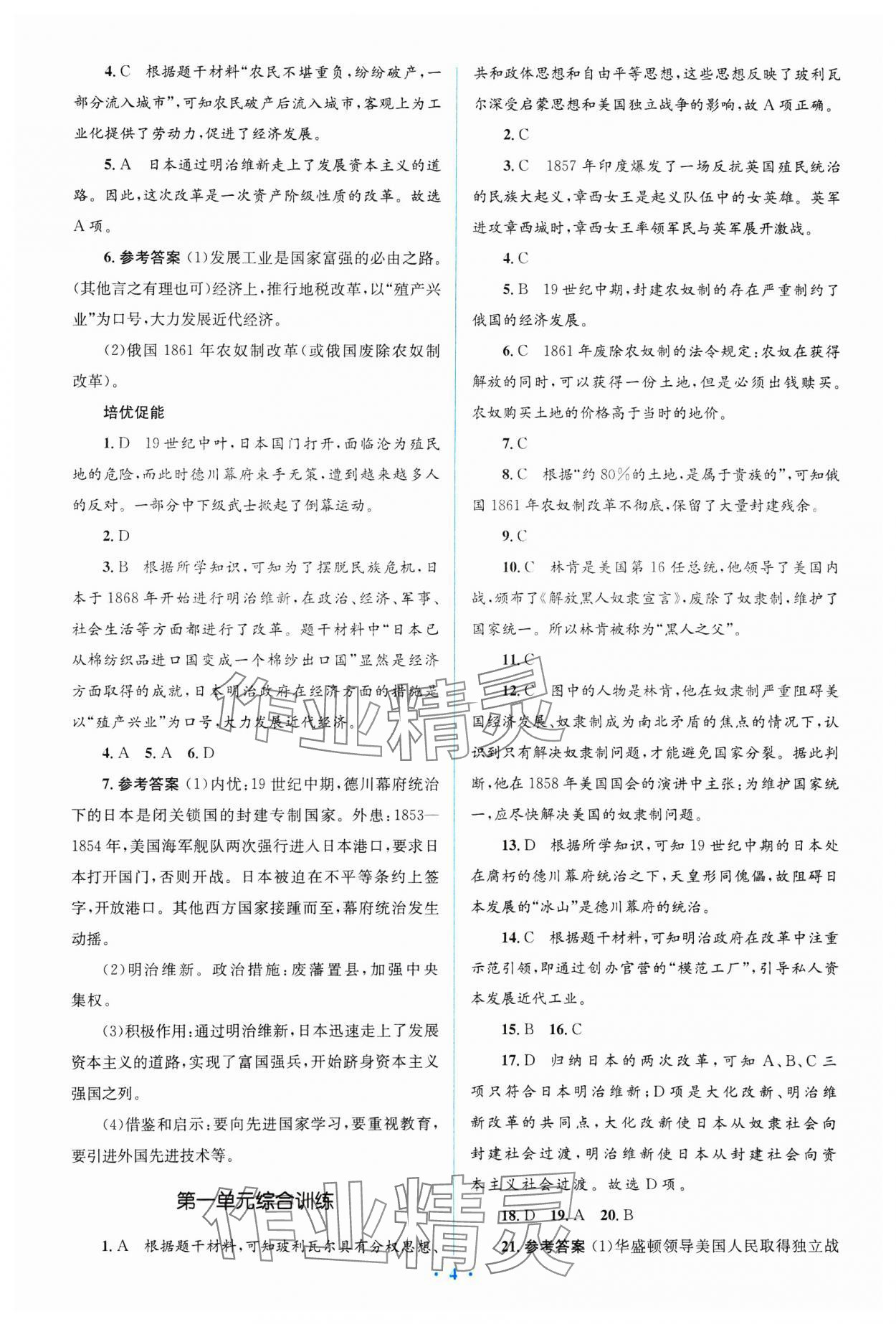 2025年同步解析與測評學考練九年級歷史下冊人教版精編版 參考答案第4頁