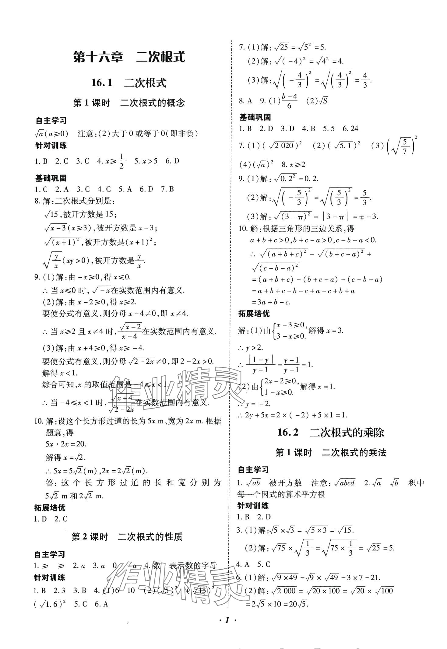 2024年本土攻略八年级数学下册人教版 参考答案第1页