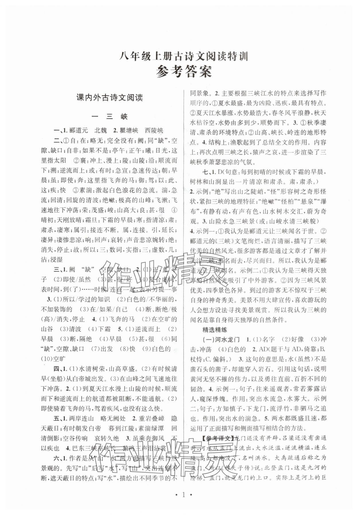 2025年初中课内外古诗文阅读特训与名著阅读八年级上册 第1页