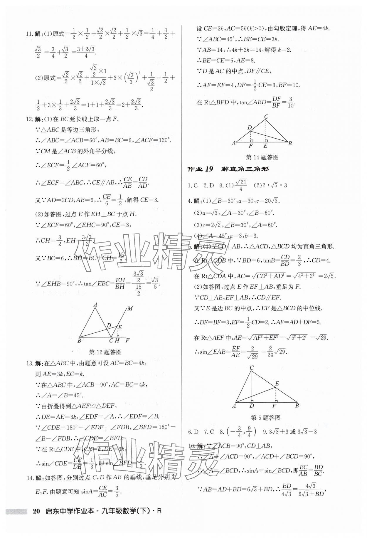 2024年啟東中學(xué)作業(yè)本九年級數(shù)學(xué)下冊人教版 第20頁