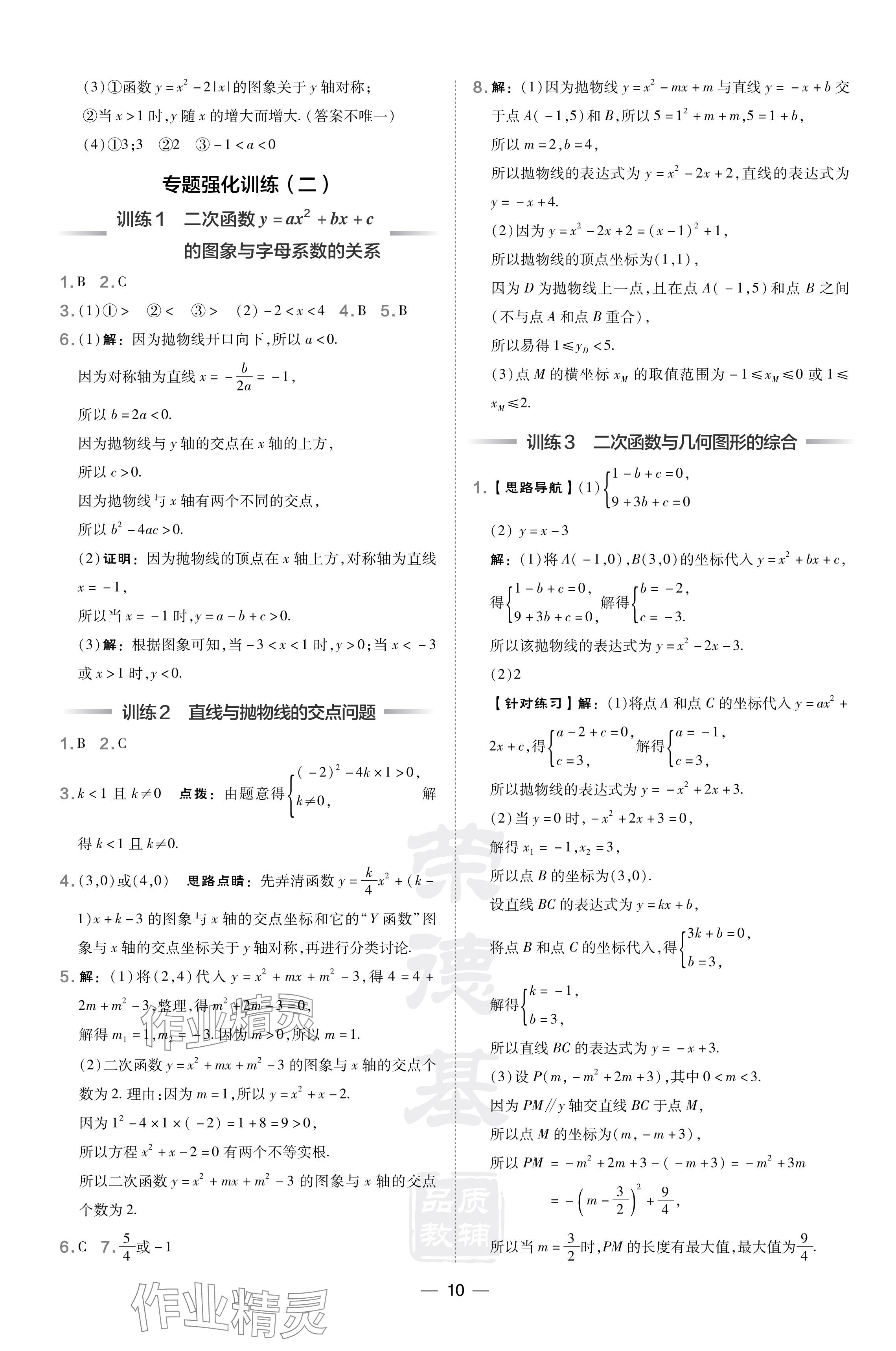 2024年點撥訓練九年級數(shù)學下冊華師大版吉林專版 參考答案第10頁