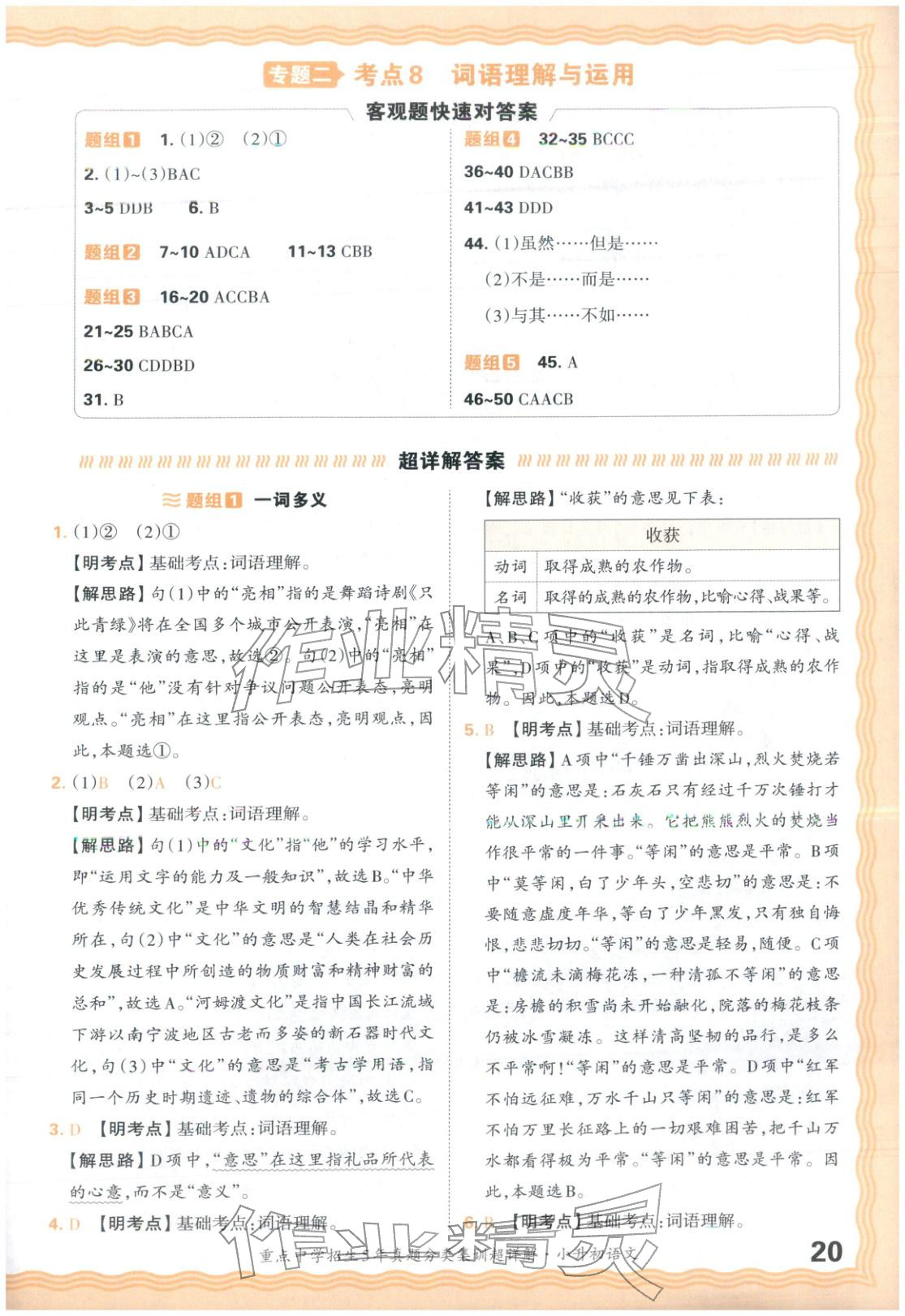 2026年重点中学招生5年真题分类集训小升初语文&nbsp;第20页