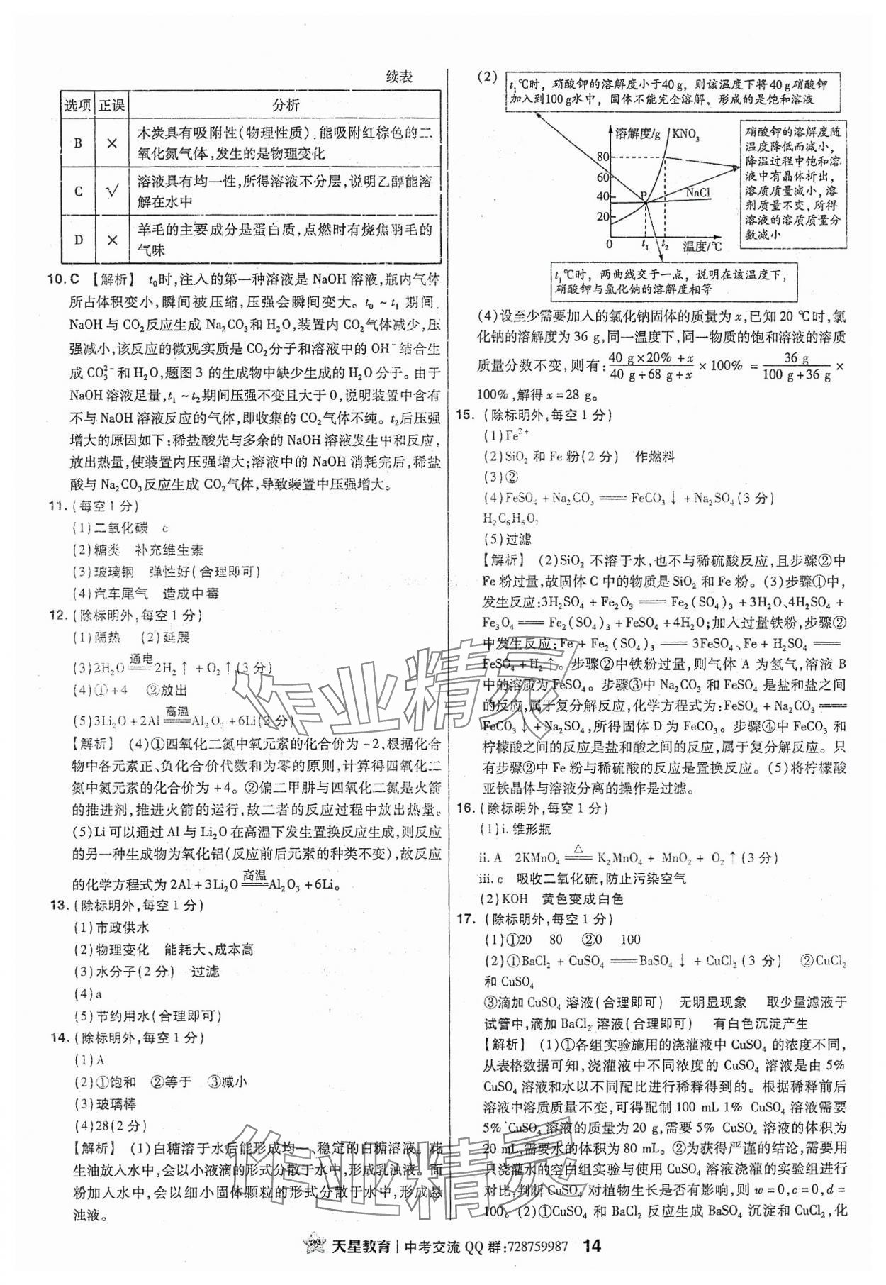 2024年金考卷福建中考45套匯編化學 參考答案第14頁