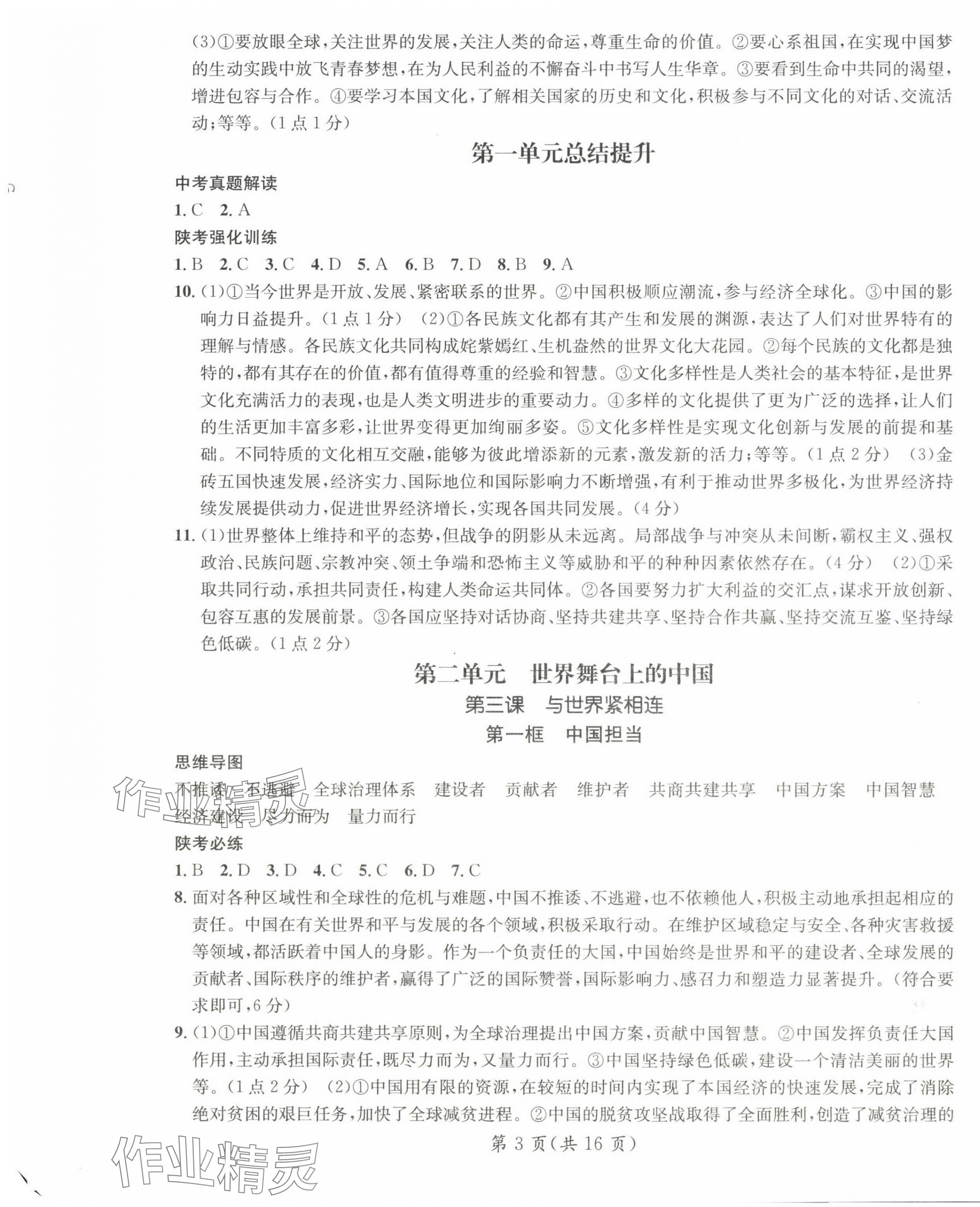 2025年名師測控九年級道德與法治下冊人教版陜西專版 參考答案第3頁