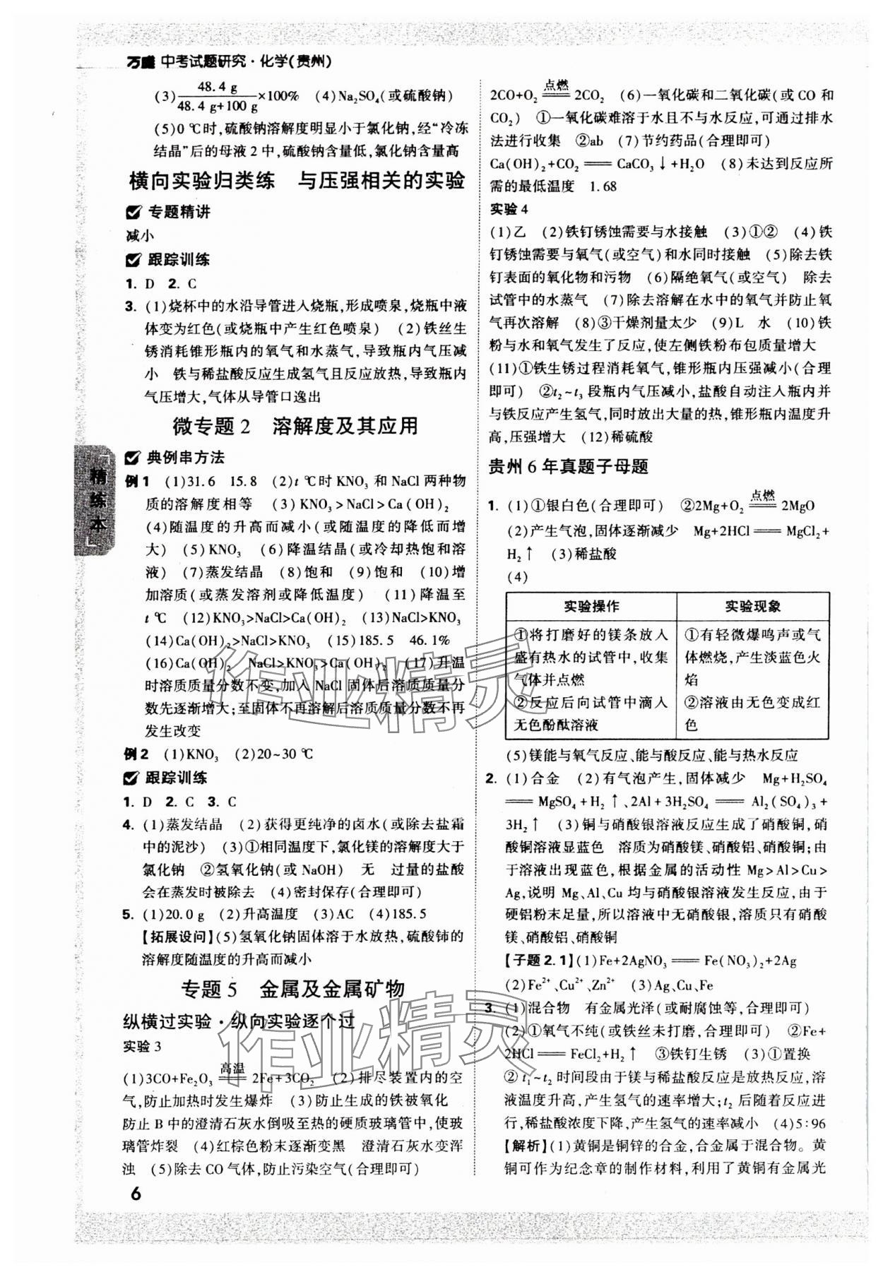 2024年万唯中考试题研究化学贵州专版 参考答案第5页