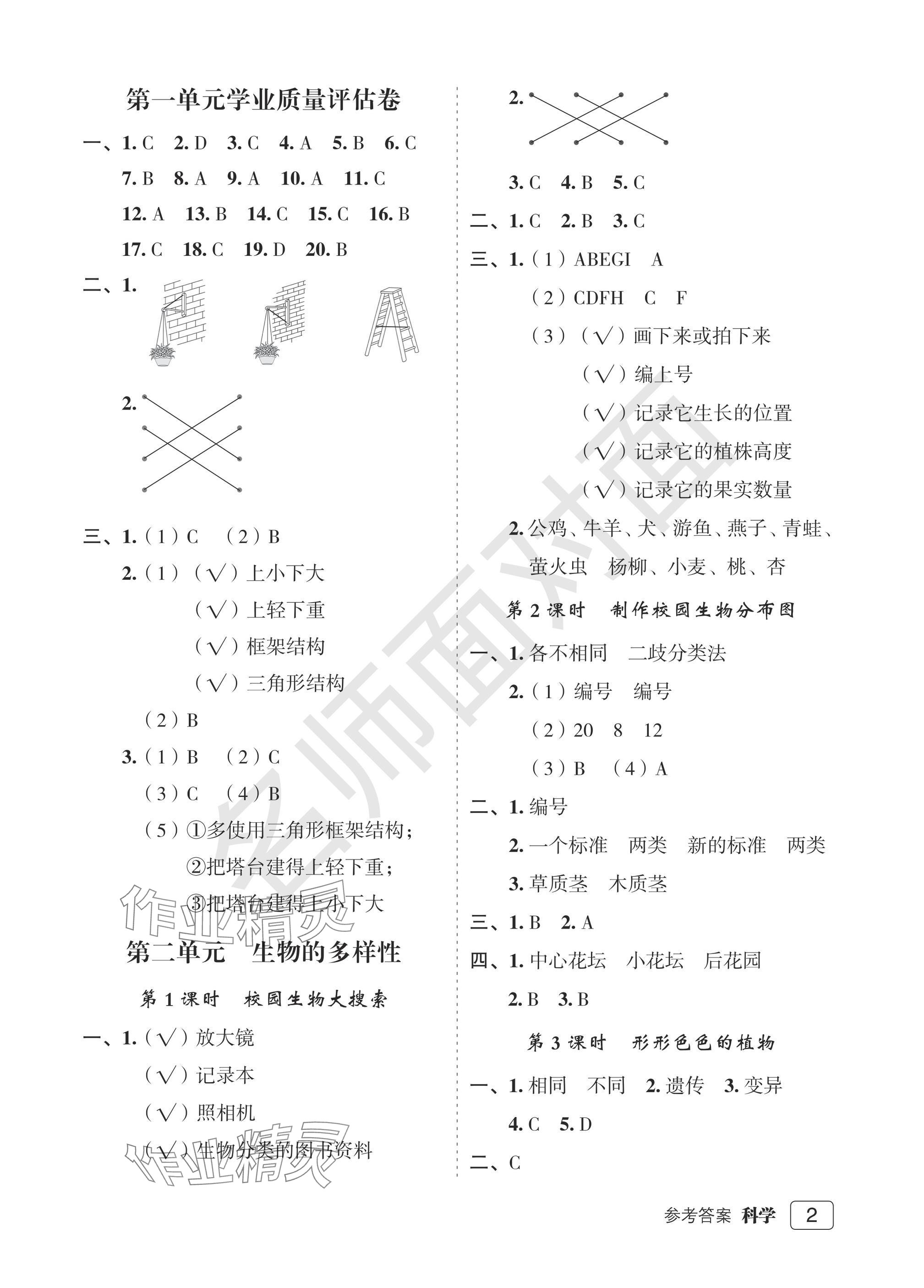 2025年名师面对面先学后练六年级科学下册教科版评议教辅 参考答案第2页
