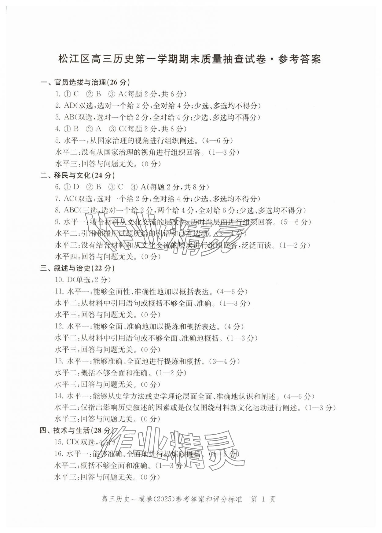 2025年文化课强化训练高考历史 参考答案第1页