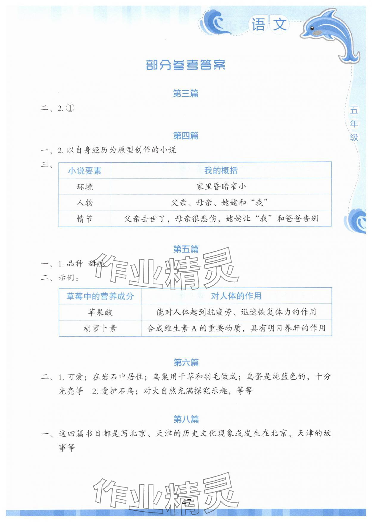 2025年学生暑假实践活动手册五年级语文 参考答案第1页