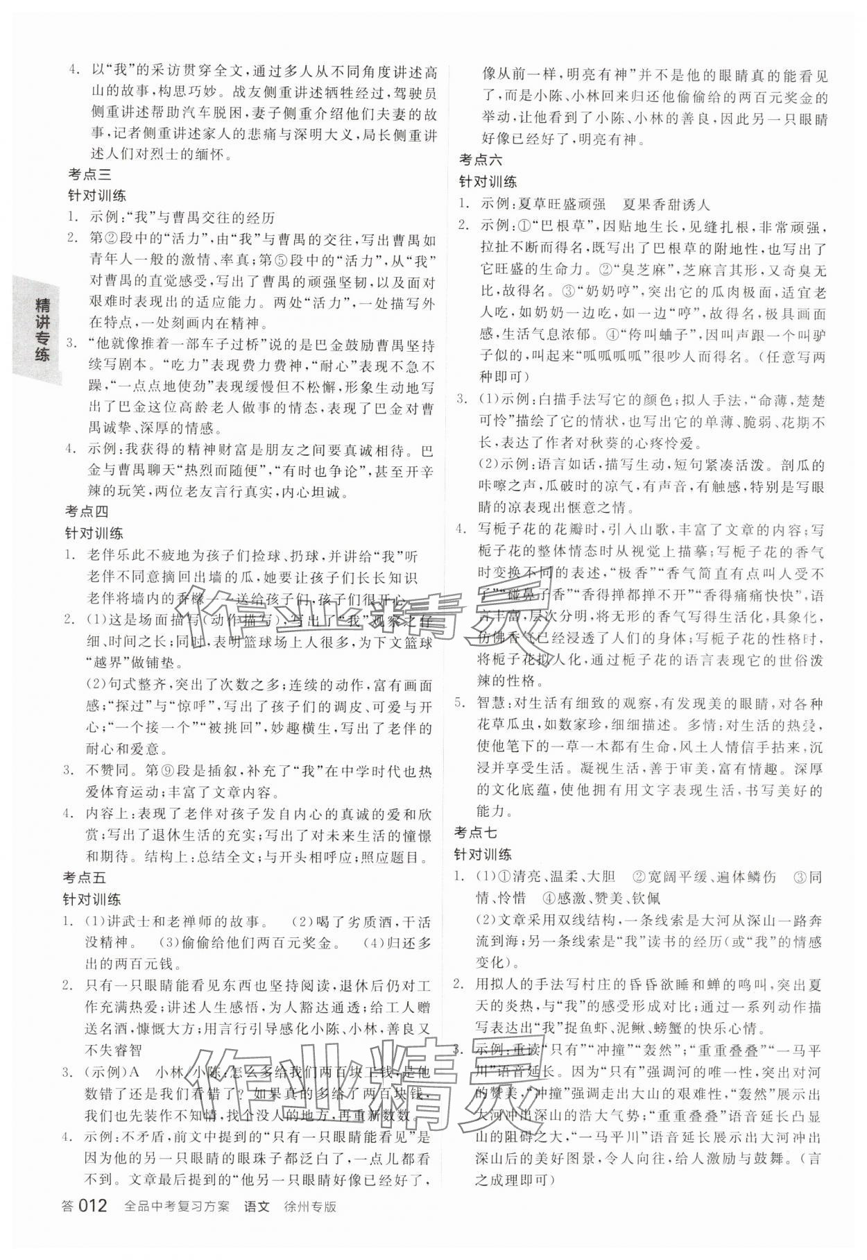 2025年全品中考復(fù)習(xí)方案語文備考手冊徐州專版 參考答案第11頁