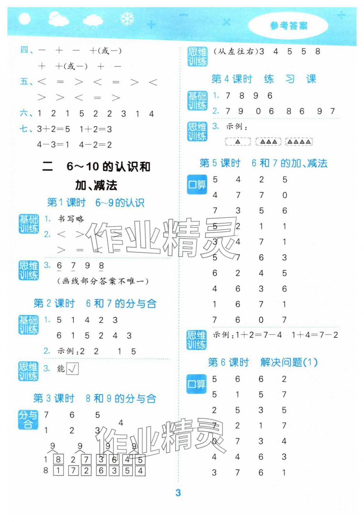 2024年口算大通關一年級數學上冊人教版 參考答案第3頁