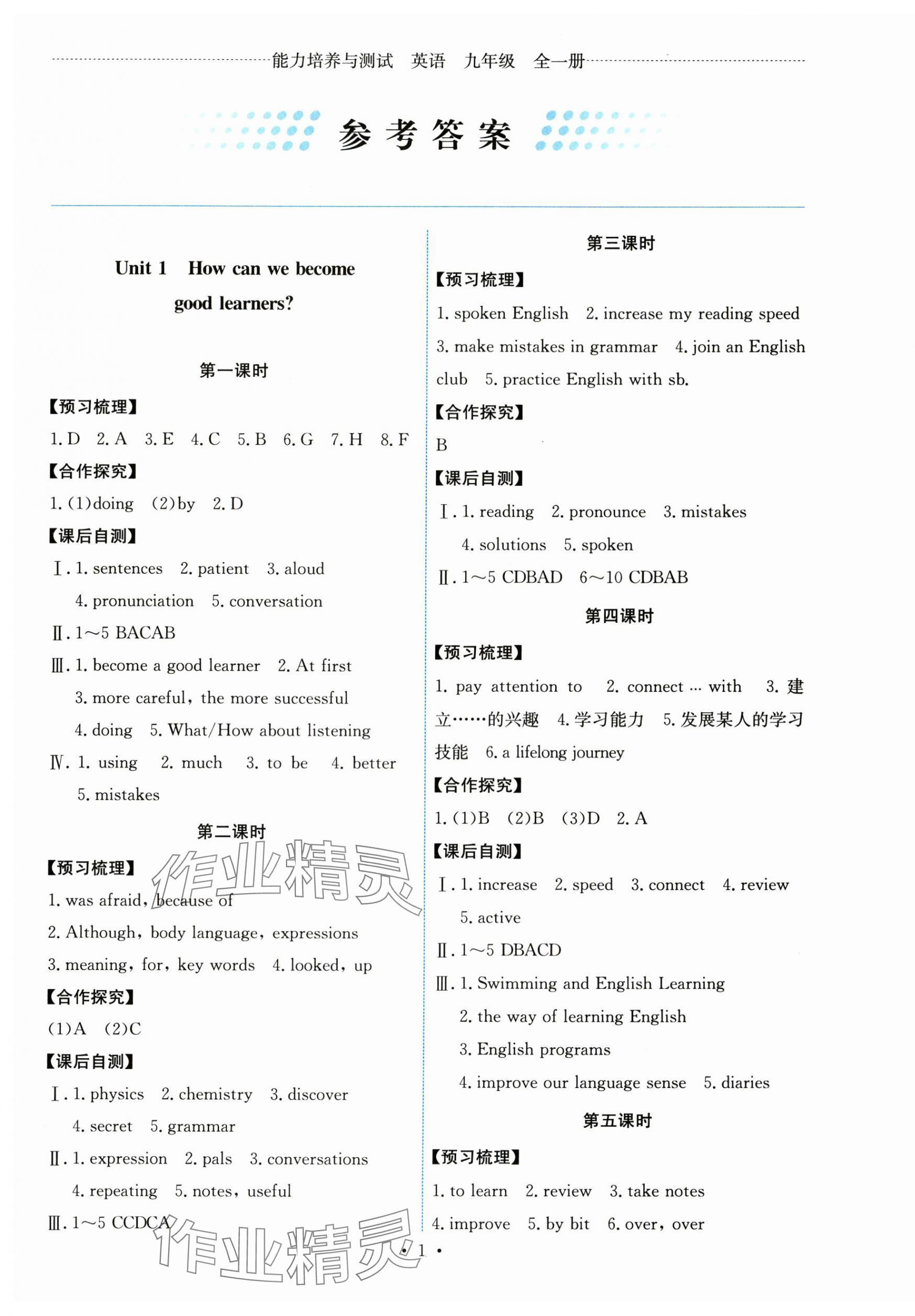 2025年能力培养与测试九年级英语全一册人教版 第1页
