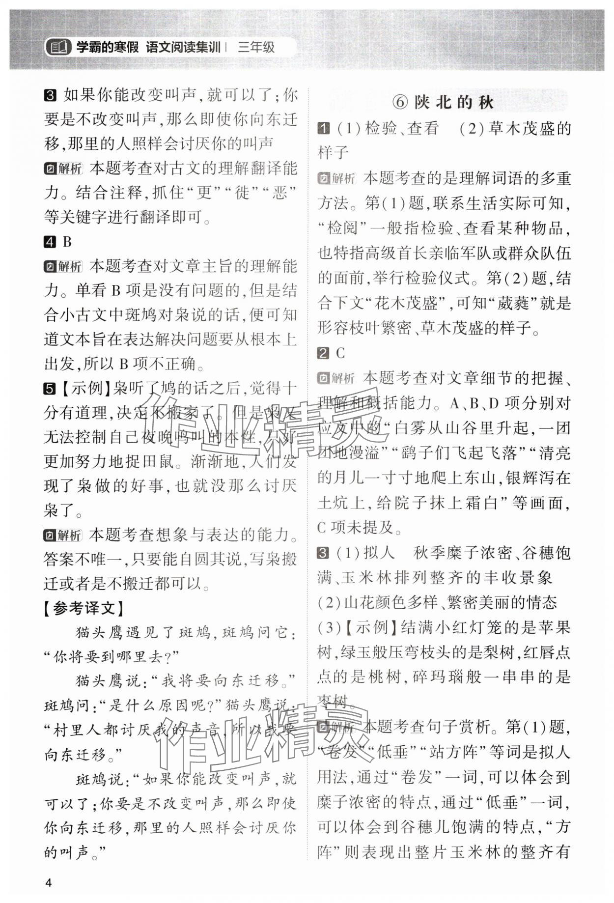 2025年学霸的寒假阅读集训三年级语文&nbsp;第4页