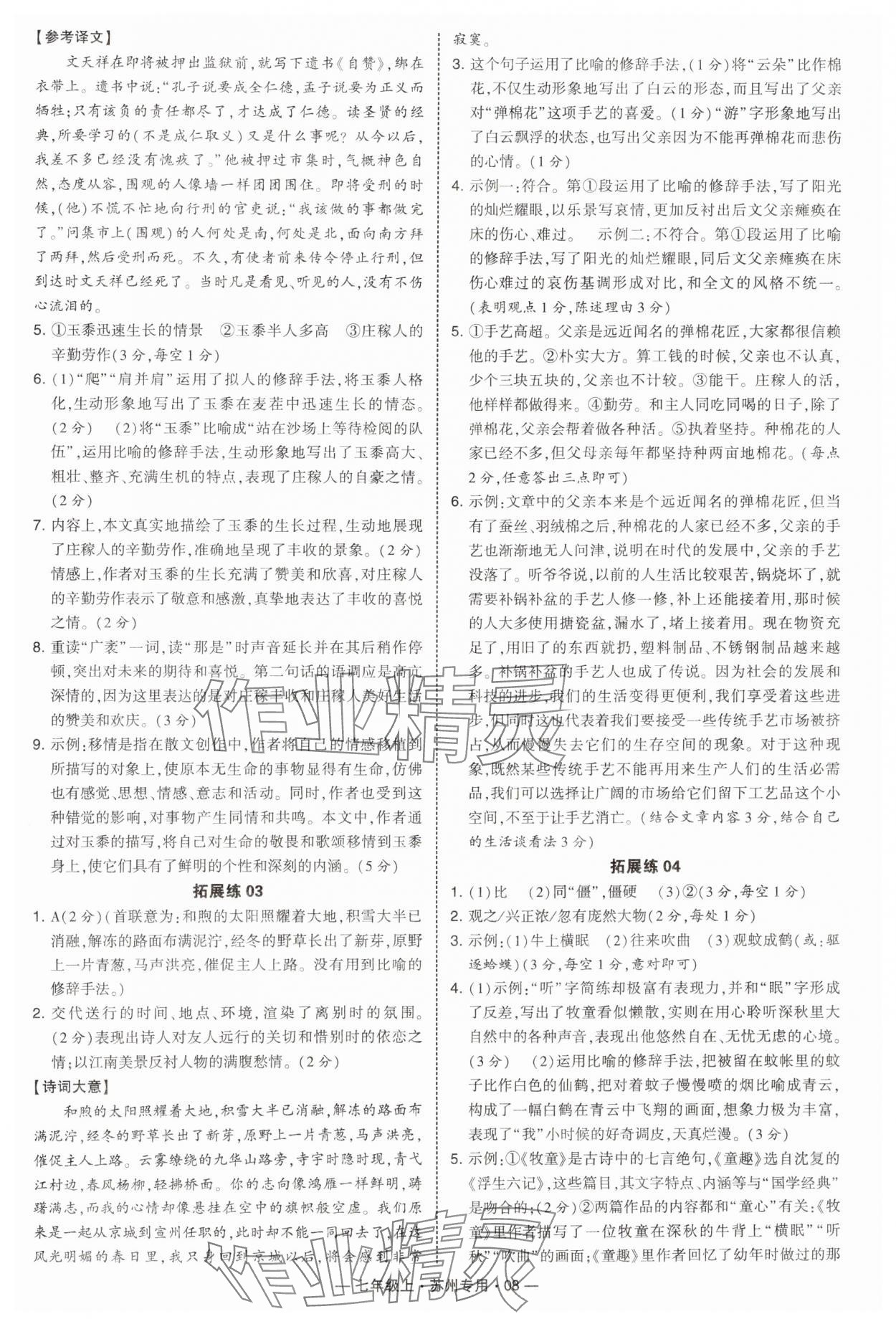 2024年学霸组合训练七年级语文上册人教版苏州专版 第8页