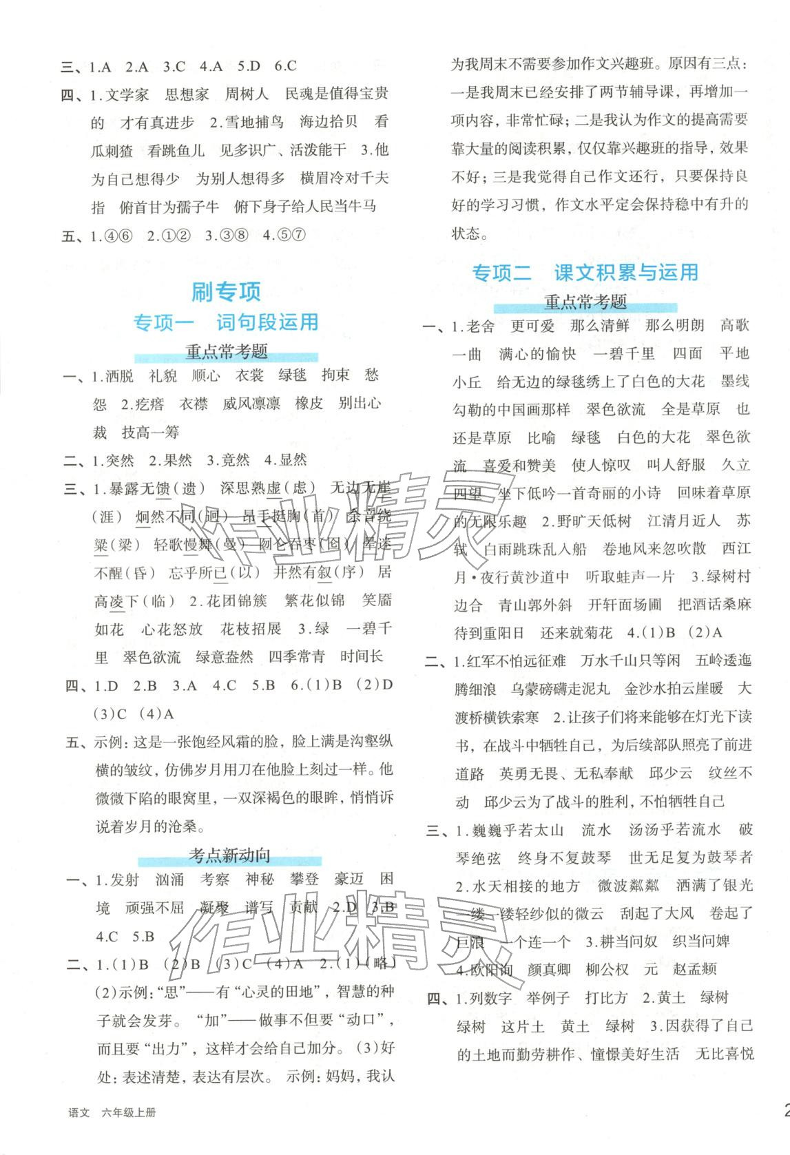 2025年知行合期末必刷题六年级语文上册人教版&nbsp;第3页