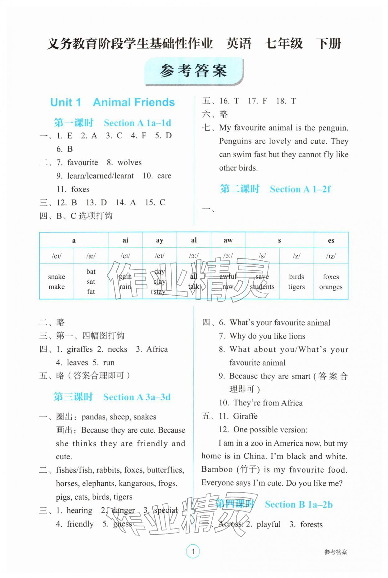 2026年学生基础性作业七年级英语下册人教版&nbsp;第1页