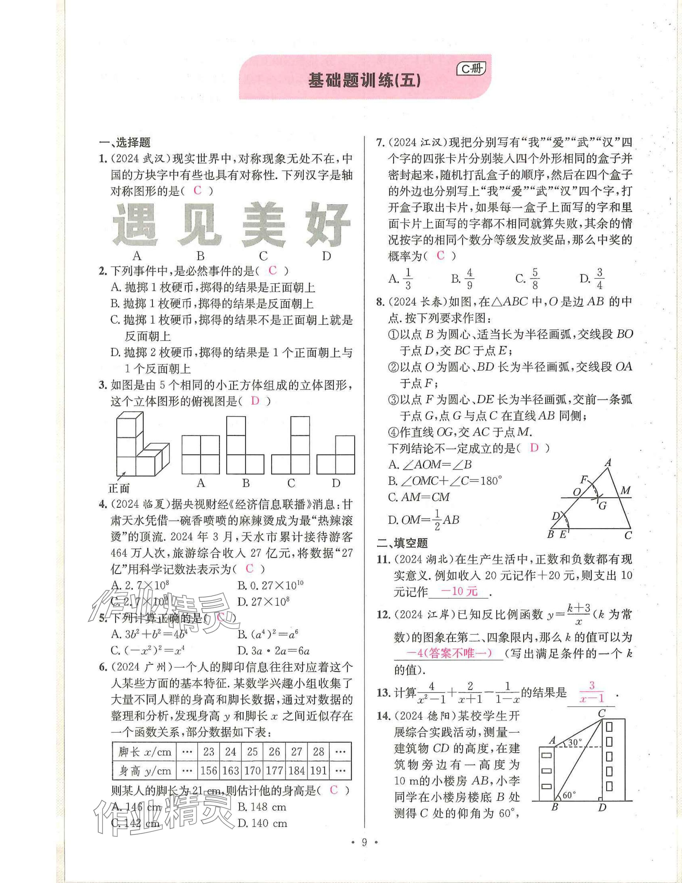 2025年一品中考數(shù)學(xué)武漢專版 參考答案第9頁
